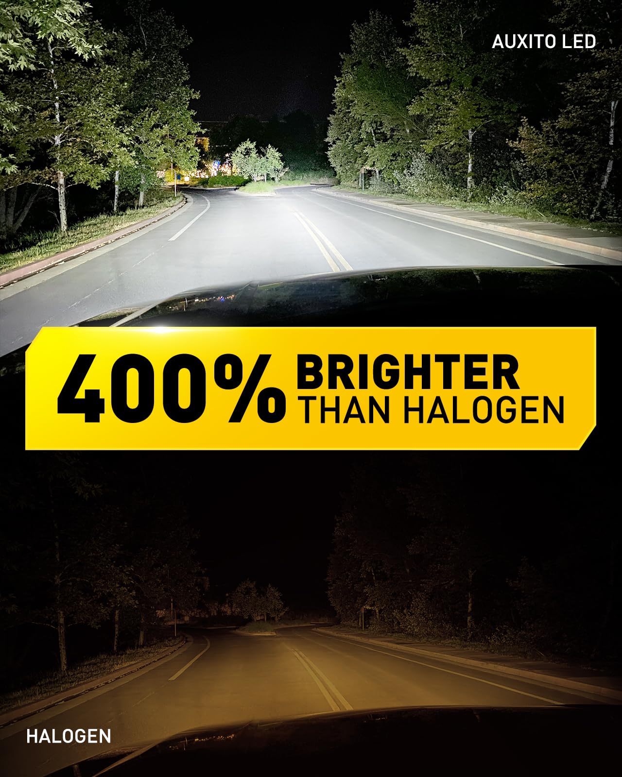 AUXITO H11 LED Headlight Bulbs - 400% Brighter 6500K Cool White, Wireless Design for H8 H9 H16 Fog Lights, DRL, Low/High Beam - Plug & Play Installation, IP68 Waterproof - Perfect for Night Driving, Off-Roading & All-Weather Use (Pack of 2)