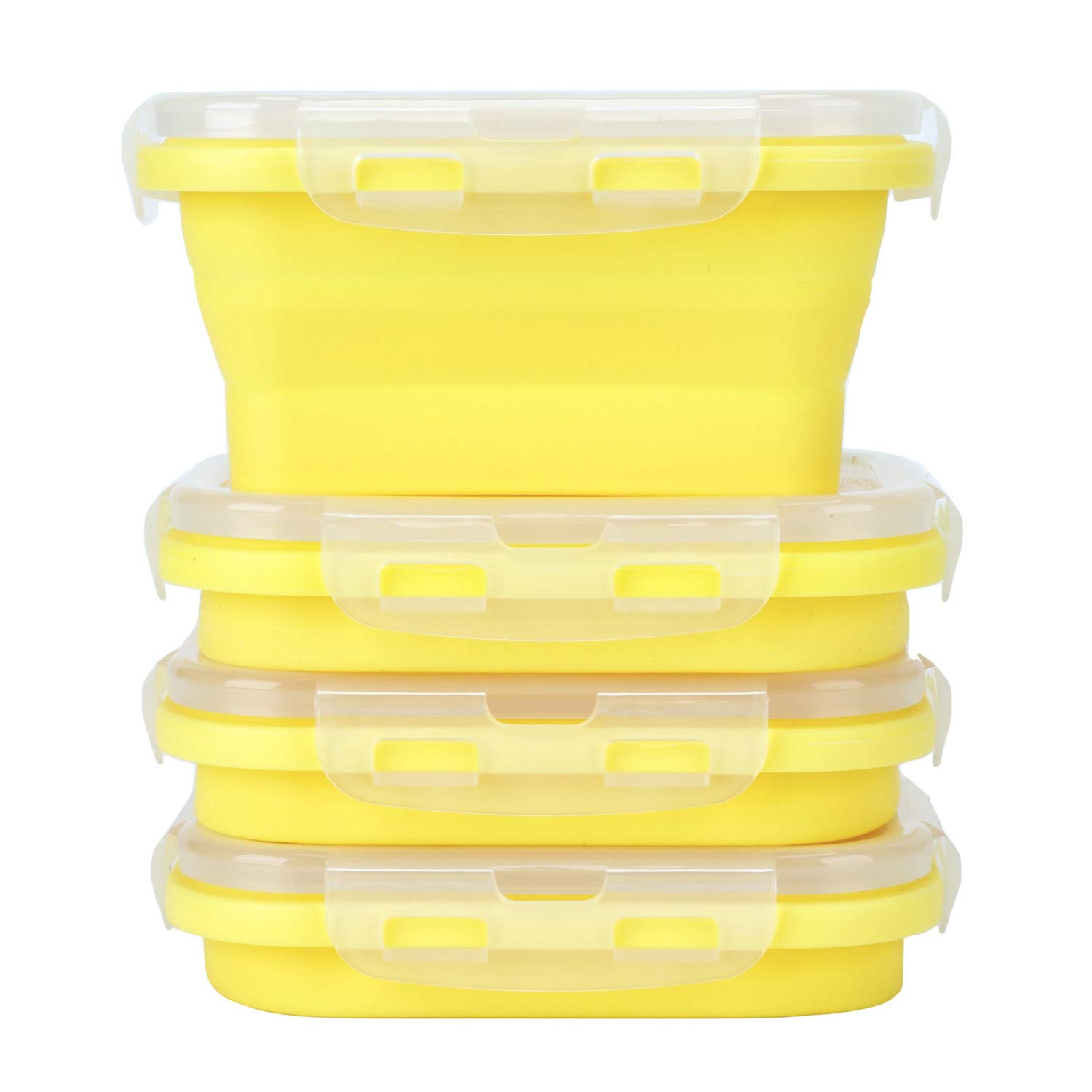 Collapsible Silicone Food Storage Containers with Airtight Lids - 4-Piece Set for Kids & Adults | Microwave, Freezer & Dishwasher Safe | BPA-Free Lunch Boxes (Yellow) | Perfect for Meal Prep, School Lunches & Leftovers