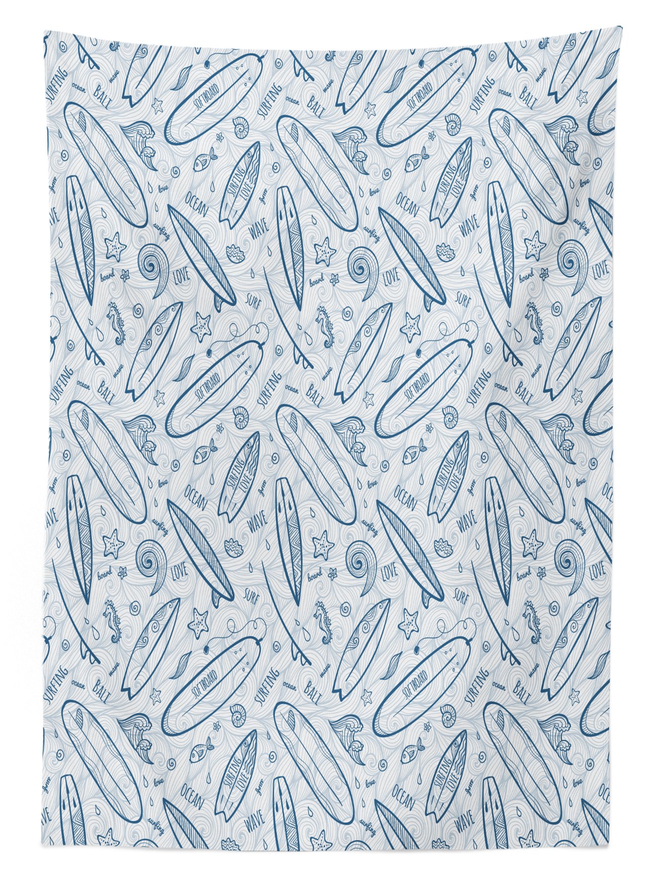 Ambesonne Waterproof Outdoor Tablecloth - Hawaiian Surfboard & Starfish Design, Washable Picnic Table Cover 58x84 Inches, Dark Petrol Blue Slate Blue White - Perfect for Beach Parties, BBQs, and Summer Gatherings