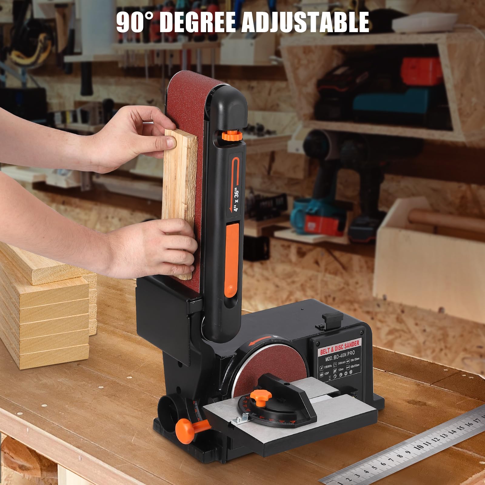 1/2HP Belt Sander for Woodworking - 4x36 Inch Sanding Belt & 6-Inch Disc - Heavy Duty Cast Iron Base with Bench Mount | Perfect for Furniture Refinishing, DIY Projects & Professional Wood Shops