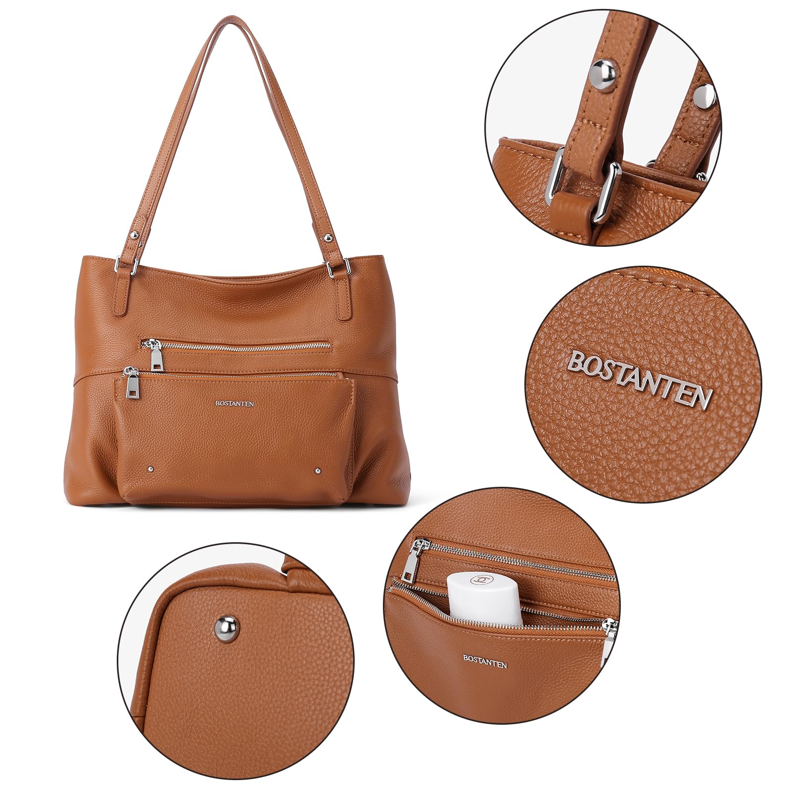 BOSTANTEN Genuine Leather Handbags for Women - Designer Satchel Purse with Top Handle, Tote & Shoulder Strap - Perfect for Work, Office & Everyday Use