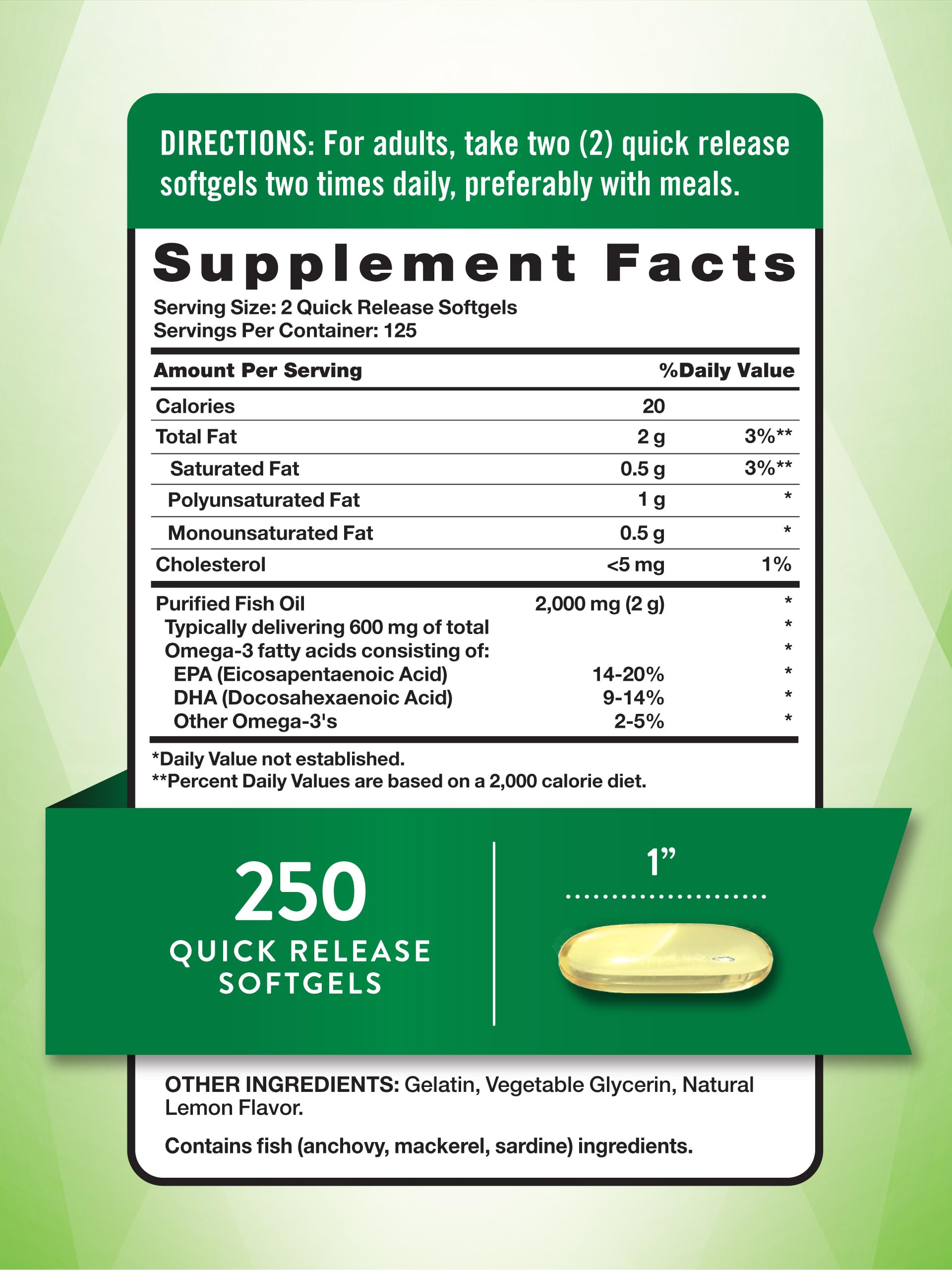 Nature's Truth Fish Oil 2000mg with 600mg Omega-3 | 250 Softgels | Natural Lemon Flavor | Non-GMO, Gluten Free Supplement for Heart & Brain Health | Supports Joint Function & Healthy Cholesterol Levels | Perfect for Daily Wellness Routine & Active Lifestyle