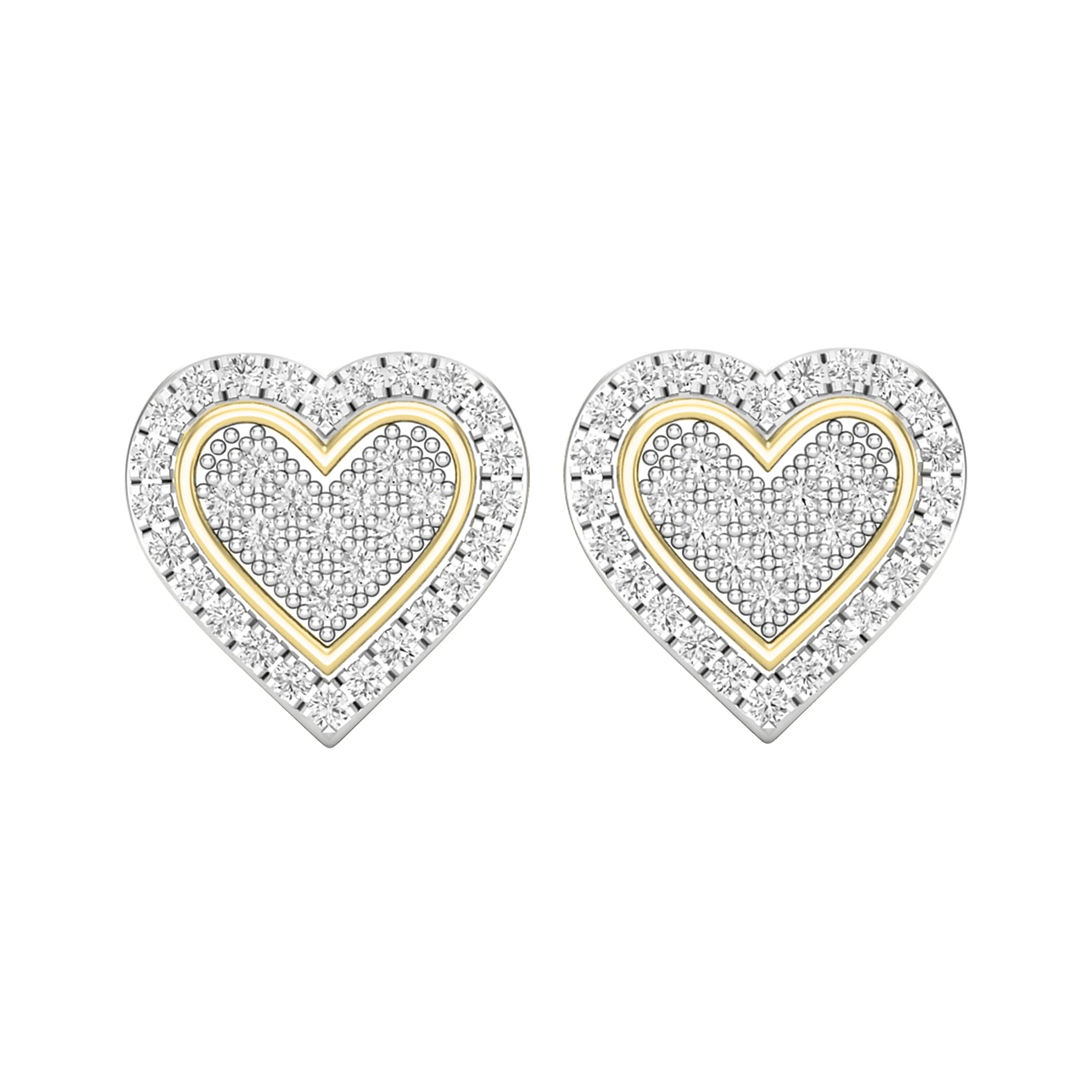 0.25 Carat Round White Diamond Heart Stud Earrings for Women - 10K Two Tone Gold Plated - Elegant Gift for Valentine's Day, Anniversary & Special Occasions