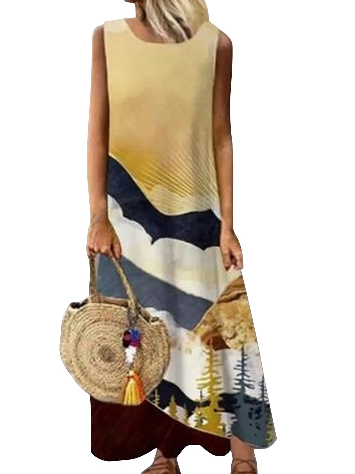 ZANZEA Women's Floral Print Boho Maxi Dress - Sleeveless Summer Long Dress for Casual, Beach & Party Wear | Perfect for Vacations, Outdoor Events & Date Nights