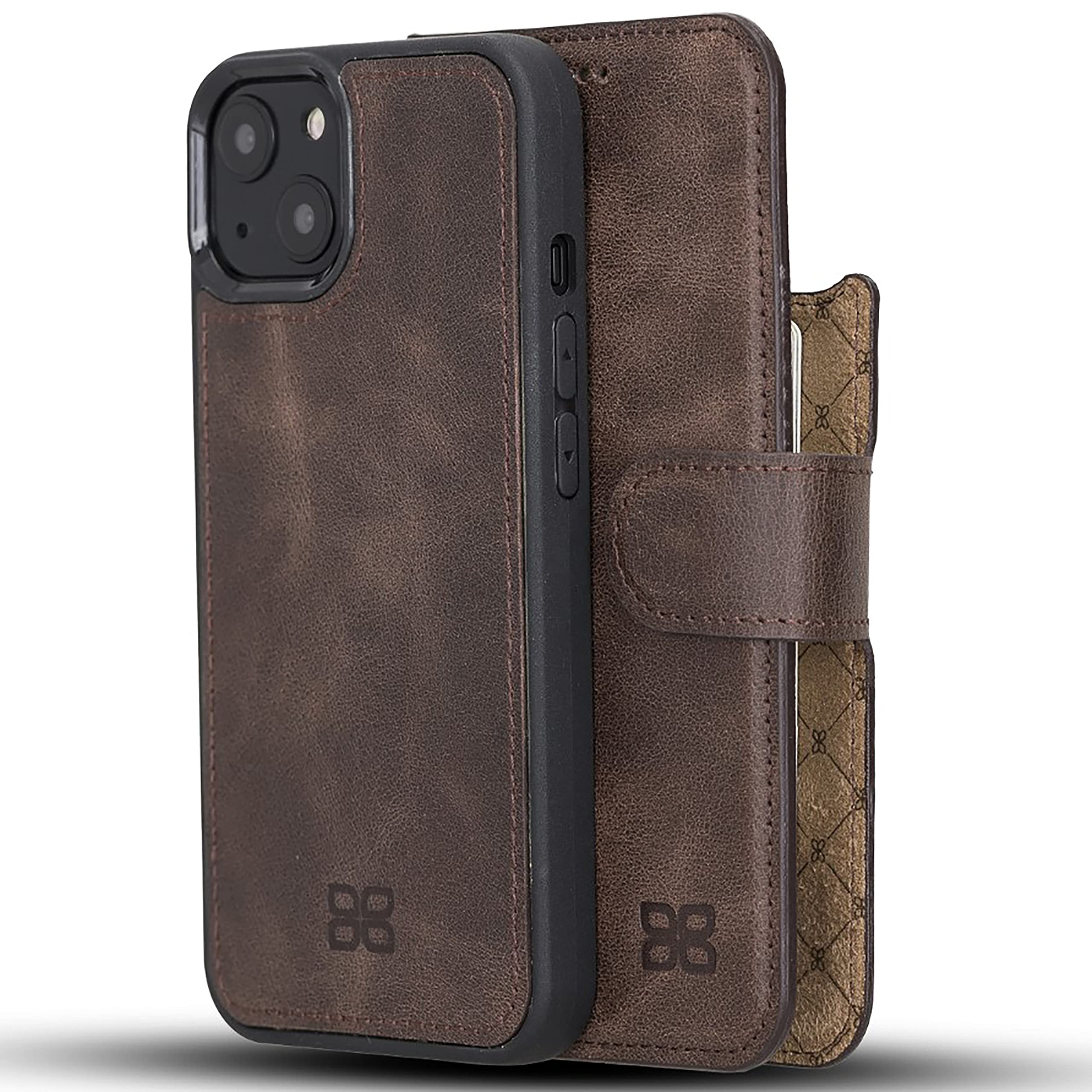 BOULETTA iPhone 13 Mini Wallet Case with Magsafe - Genuine Leather Magnetic Folio Cover, Detachable Card Holder with RFID Protection & Kickstand | Slim 5.4