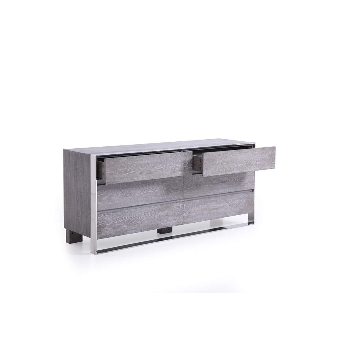 Benjara 6-Drawer Dresser with Metal Sled Base & Block Legs - Gray Wooden Chest for Bedroom Storage & Organization | Perfect for Master Bedroom, Guest Room, or Dorm