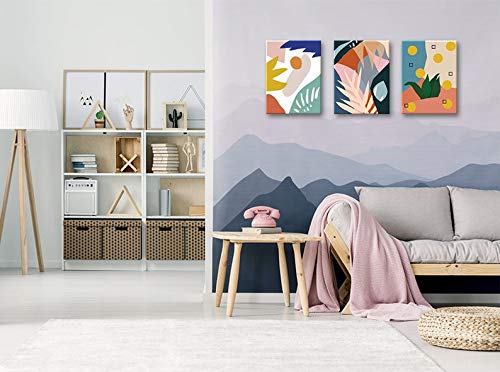 Set of 3 Mid Century Modern Abstract Wall Art - Gallery Wrapped Canvas Prints for Living Room, Bedroom & Office Decor - Perfect for Home & Workspace Interior Design
