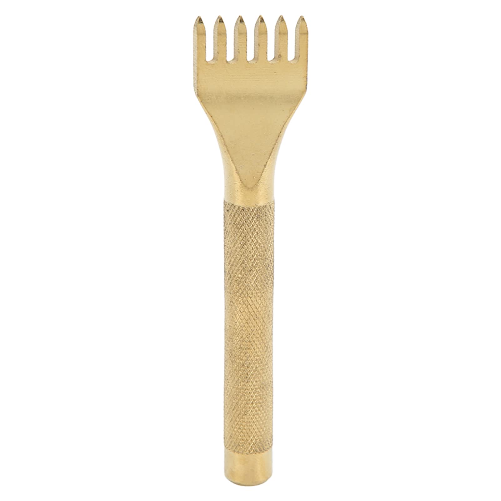 Oumefar 4mm Leather Prong Chisel with Anti-Slip Handle - Sharp Gold Leather Punch Tool for DIY Leather Crafting & Leatherworking (6 Teeth, 4mm) - Perfect for Making Belts, Wallets, and Handmade Leather Accessories
