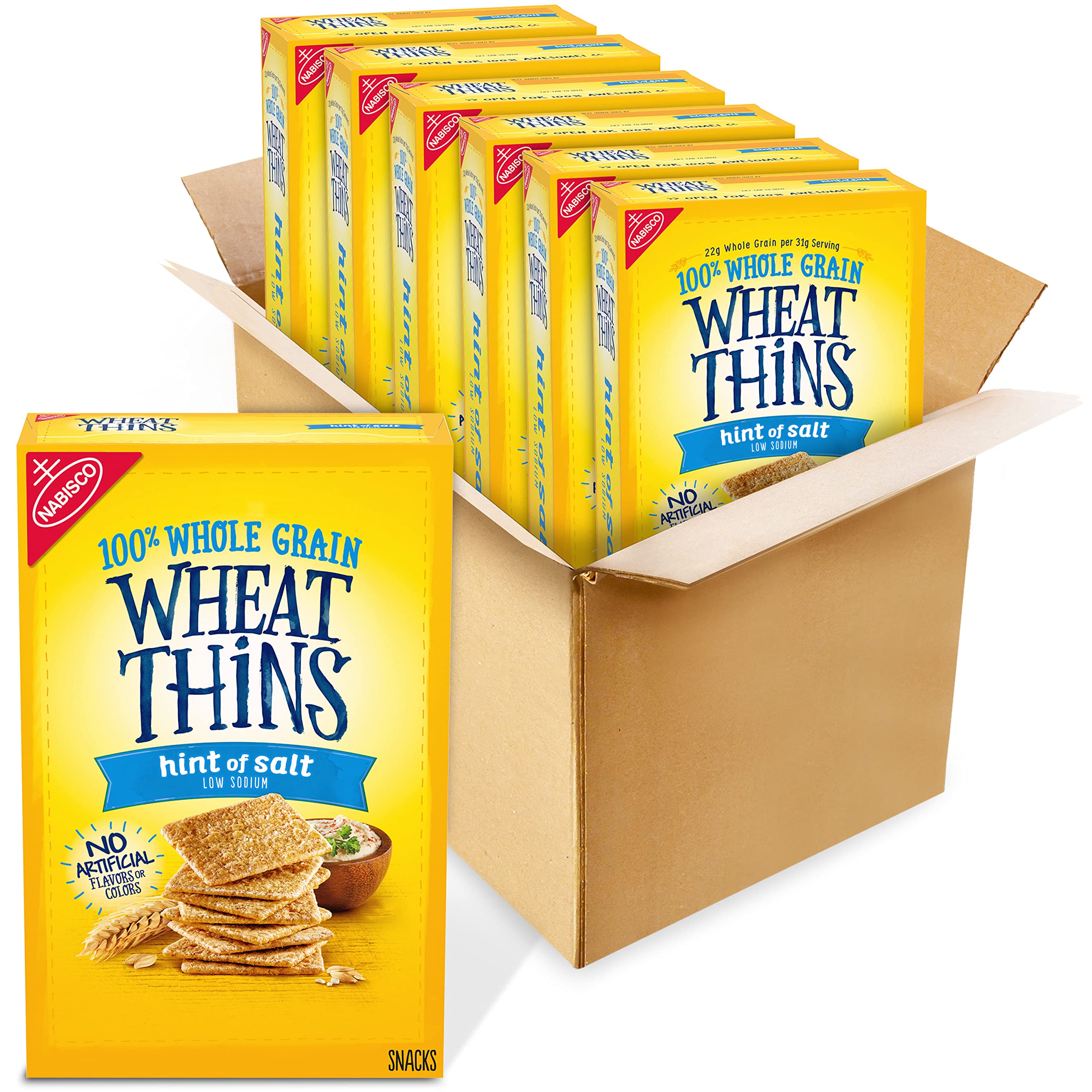 Wheat Thins Hint of Salt Low Sodium Whole Grain Wheat Crackers - Healthy Bulk Snacks (6 Pack, 8.5 oz Boxes) | Perfect for Office, School Lunches & On-the-Go Snacking