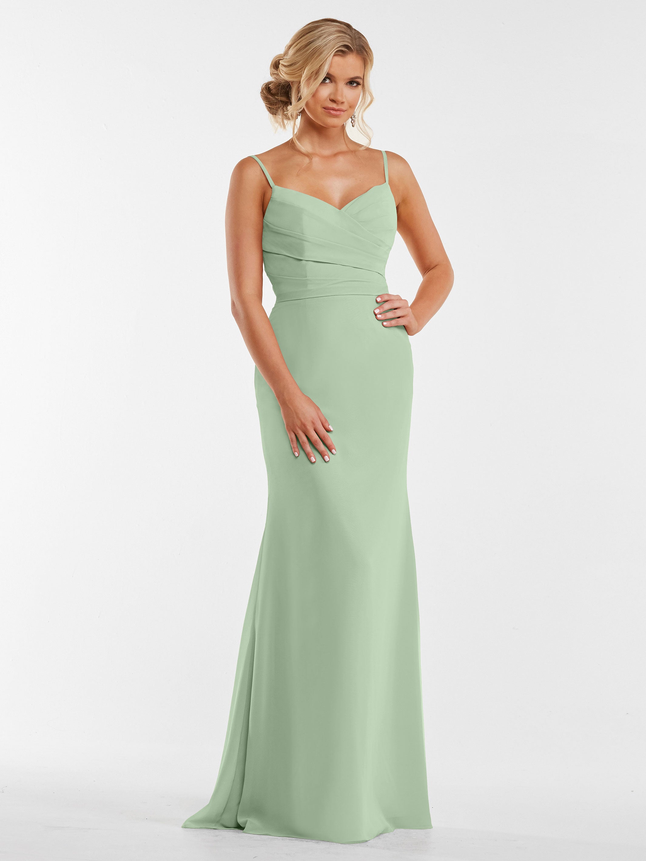Elegant 80169 Chiffon Sheath Bridesmaid Dress with Pleated Bodice - Perfect for Weddings, Formal Events & Special Occasions