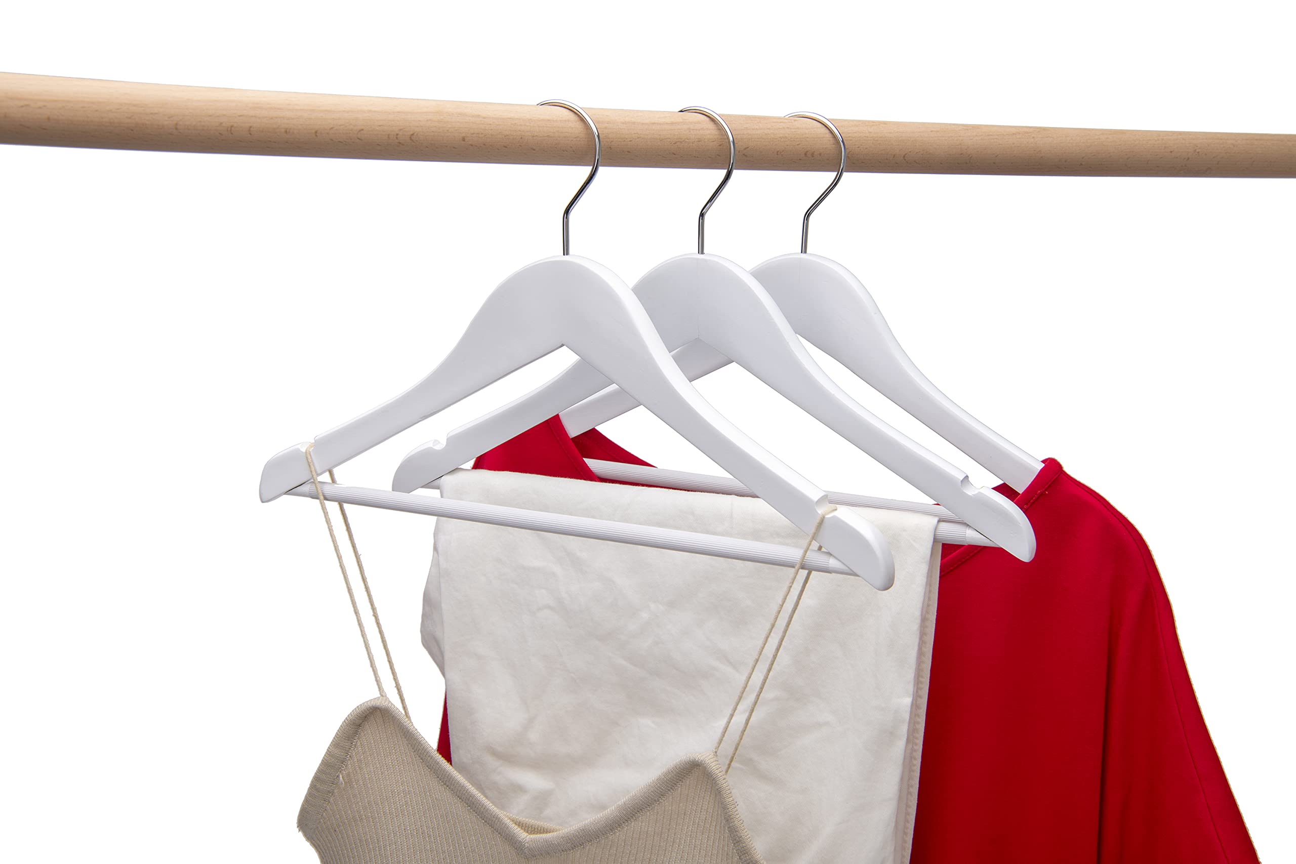 20 Pack Kids Wooden Hangers 14 Inches - Premium Quality Youth Clothes Hangers with Curved Shoulder, Swivel Chrome Hook & Non-Slip Notches for Junior/Preteen Wardrobe Organization (White) - Perfect for Closet, Nursery, Dorm Room & Travel Storage