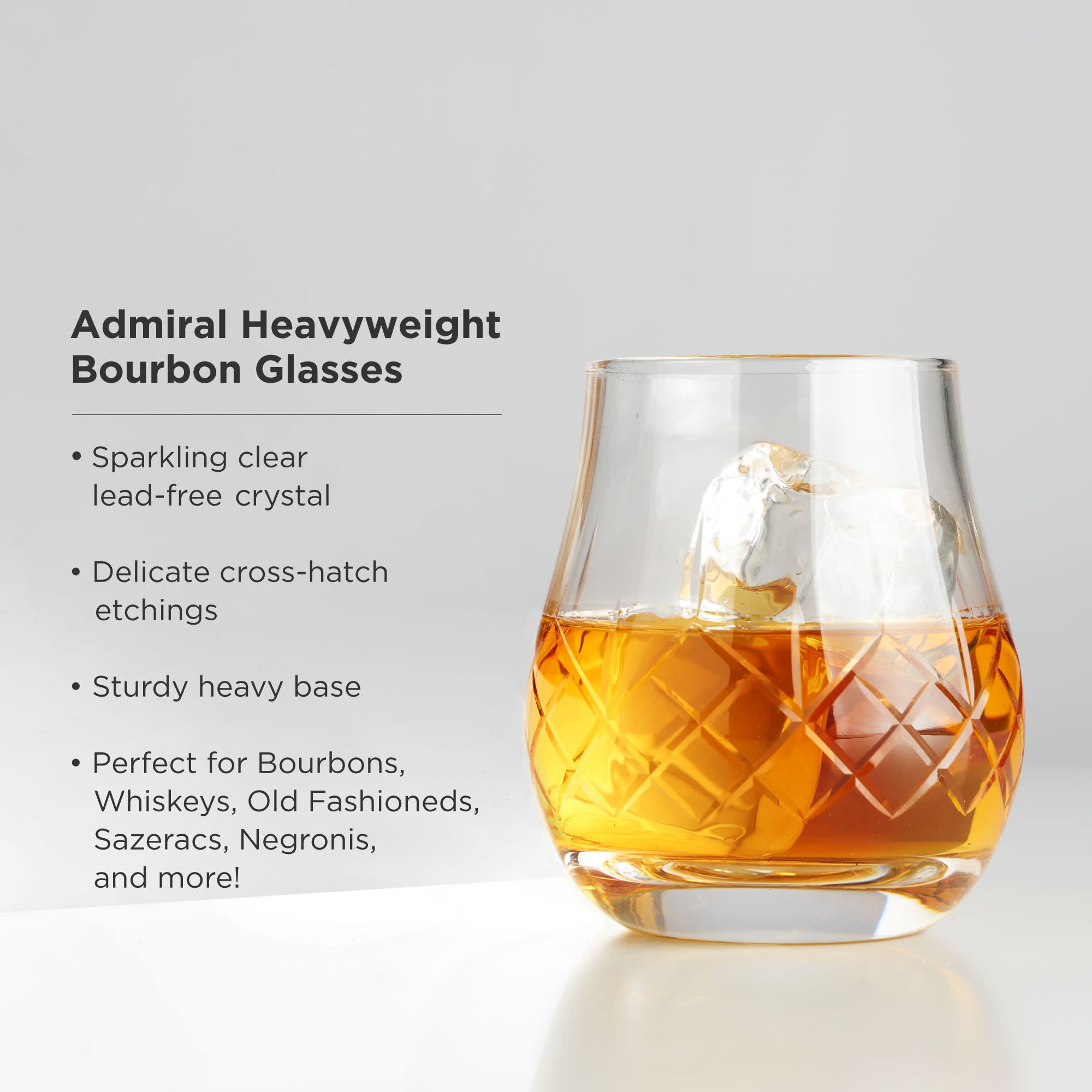 Premium Admiral Crystal Whiskey Glasses Set - Heavyweight Lead-Free Glass Tumbler for Bourbon, Scotch & Whiskey - Elegant Barware for Home, Parties & Gifts