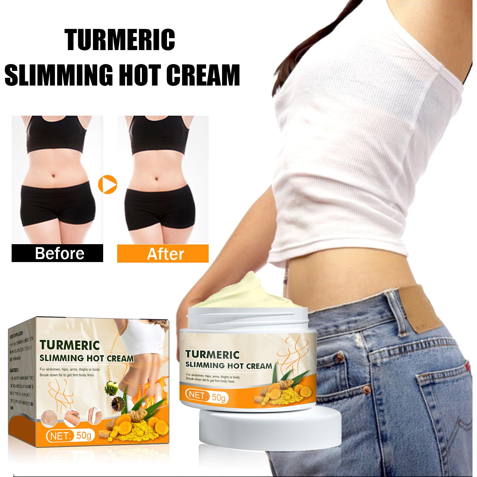KOAHDE Anti-Cellulite Ginger Cream - Natural Fat Burning & Slimming Massage Cream for Belly, Thighs & Body - Weight Loss & Skin Firming Solution for Home Spa & Post-Workout Recovery