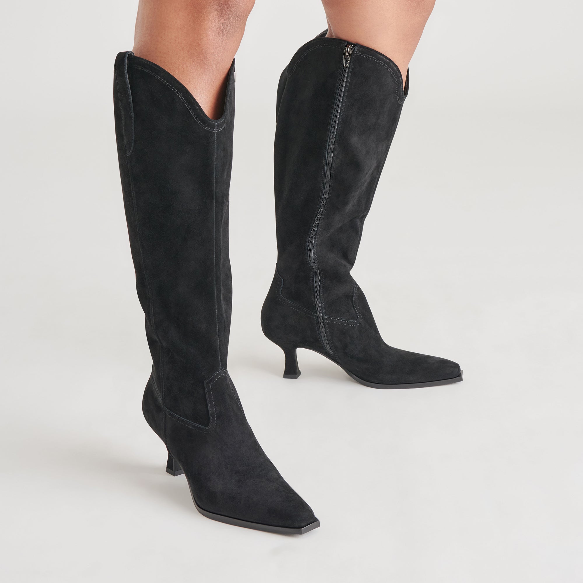 Ariana Wide Calf Boots for Women - Onyx Suede Ankle Boots for Comfort & Style | Perfect for Work, Casual Outfits & Winter Wear