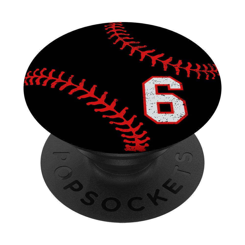 Red and Black Baseball Number 6 Phone Stand - Perfect for Sports Fans, Office Desks & Home Decor