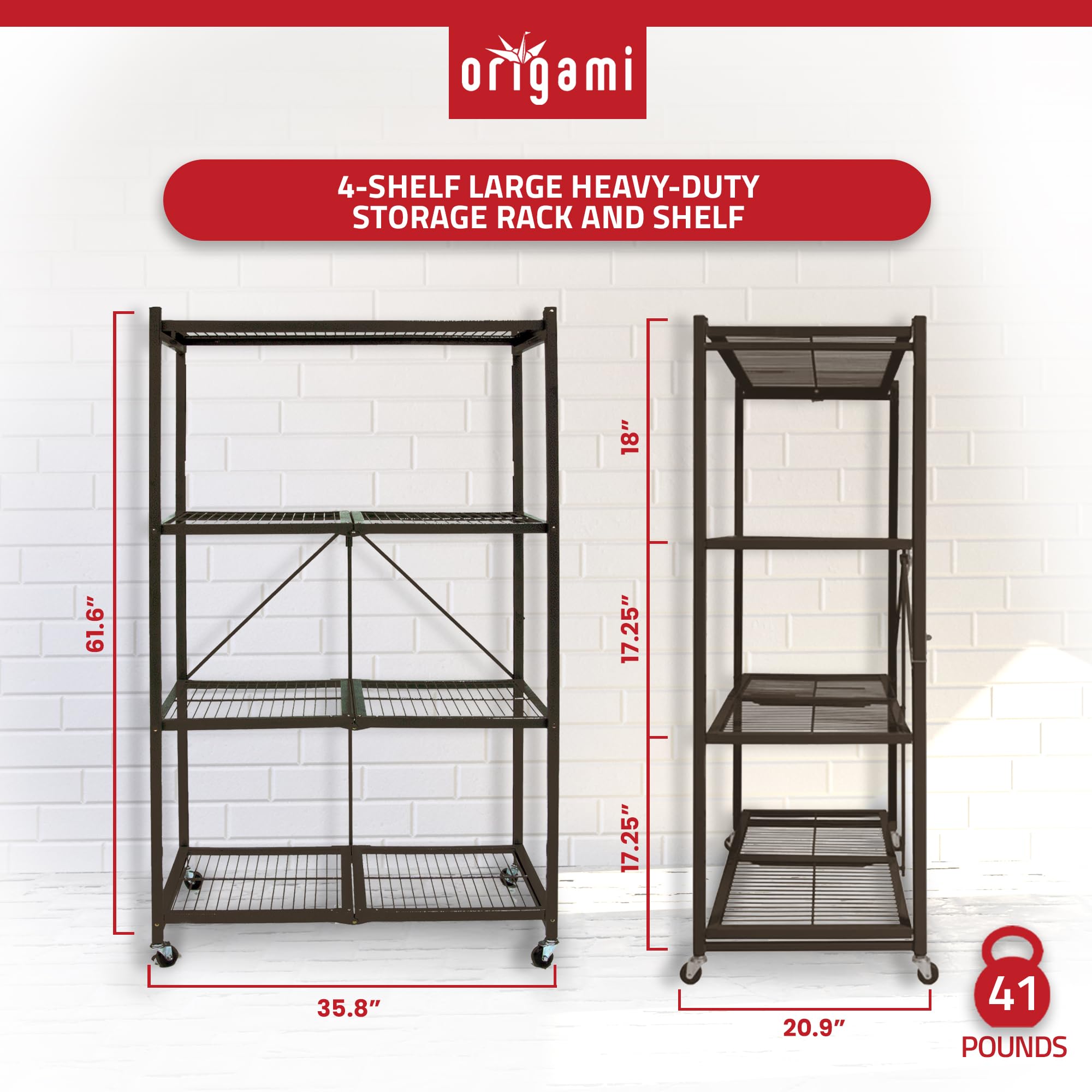 Foldable 4-Tier Origami Storage Shelf - Large Brown Wooden Organizer for Closet, Bathroom, Kitchen & Office Organization | Space Saving Home Decor