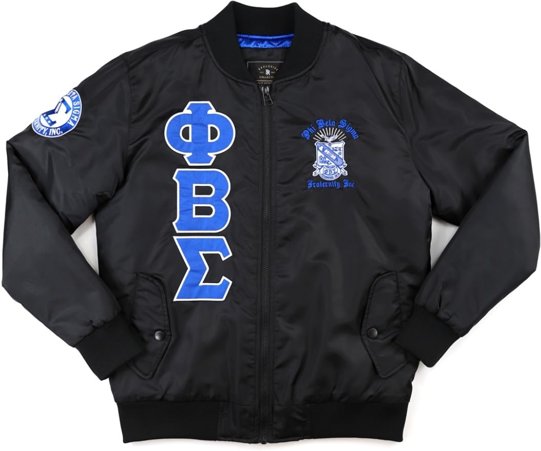 Big Boy Phi Beta Sigma Divine 9 S4 Bomber Jacket for Men - Black Fraternity Jacket with Greek Letters | Perfect for College Events, Step Shows & Greek Life Apparel