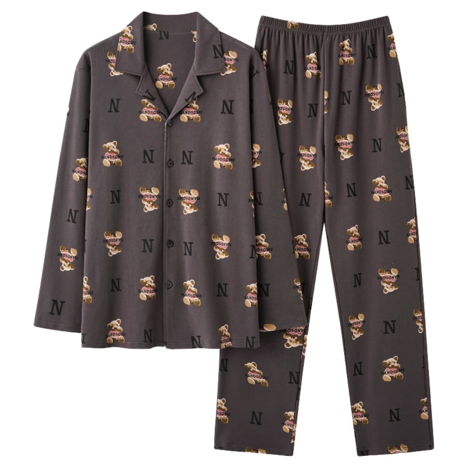 Aeyridepor Men's Cotton Pajama Set - Short Sleeve Sleepwear with Printed Lapel Cardigan - Soft Lounge Wear for Home, Travel & Relaxation
