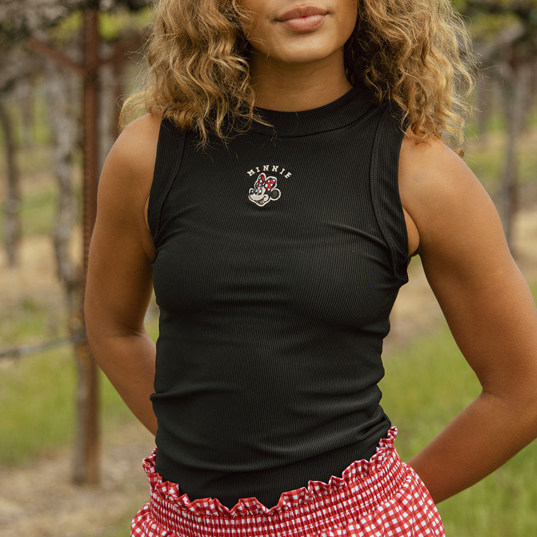 Disney Minnie Mouse Classic Tank Top for Women - Black Cotton Casual Tee for Summer Outfits & Disney Theme Parks