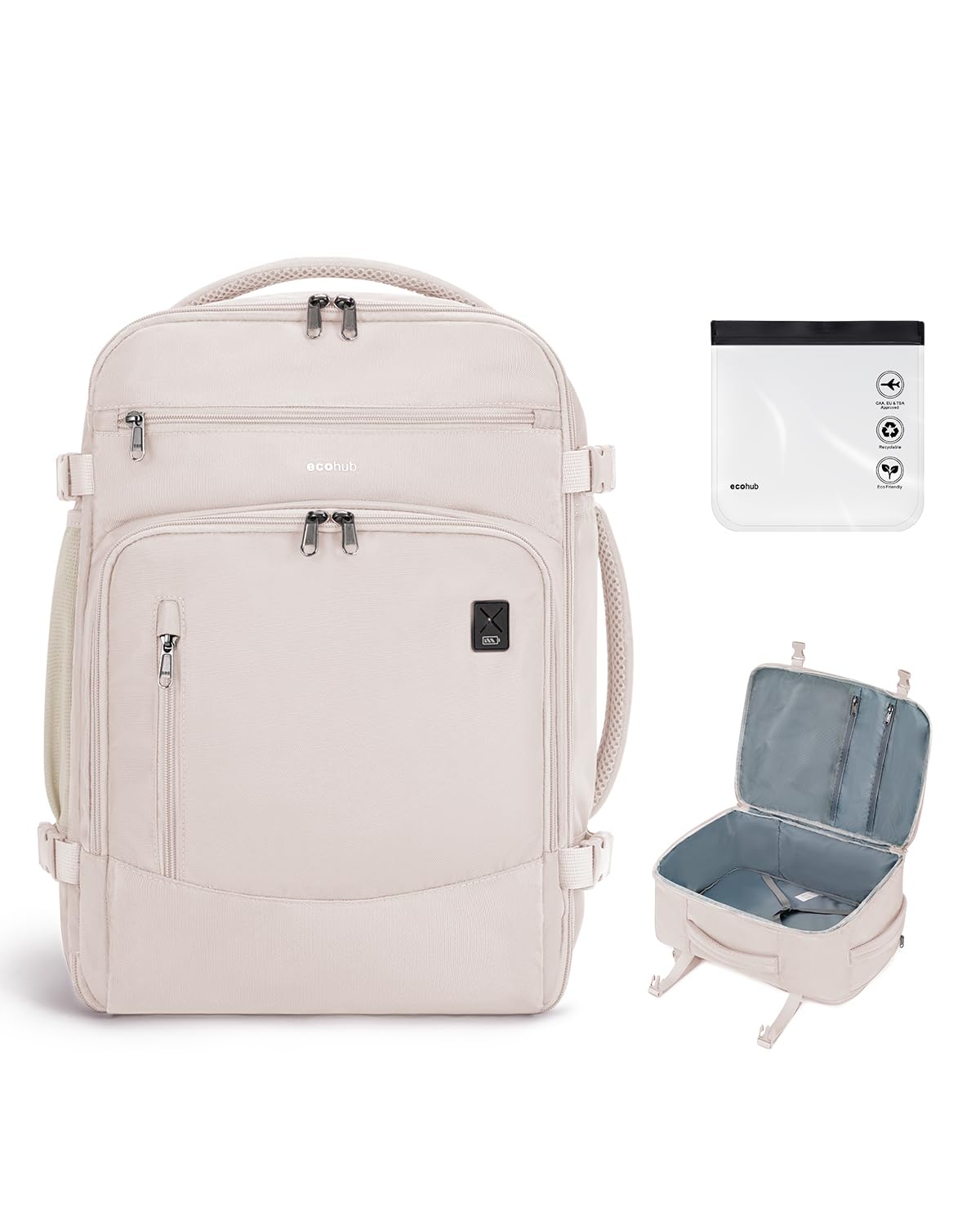 ECOHUB Women's Travel Backpack 30L - Airline Approved Carry On Personal Item Bag (18x14x8 Inch) with USB Charging Port & 14 Pockets, Includes Clear Toiletry Bag - Perfect for Spirit Airlines & Under Seat Storage - Ideal for Business Travel, Weekend Getaways & Commuting