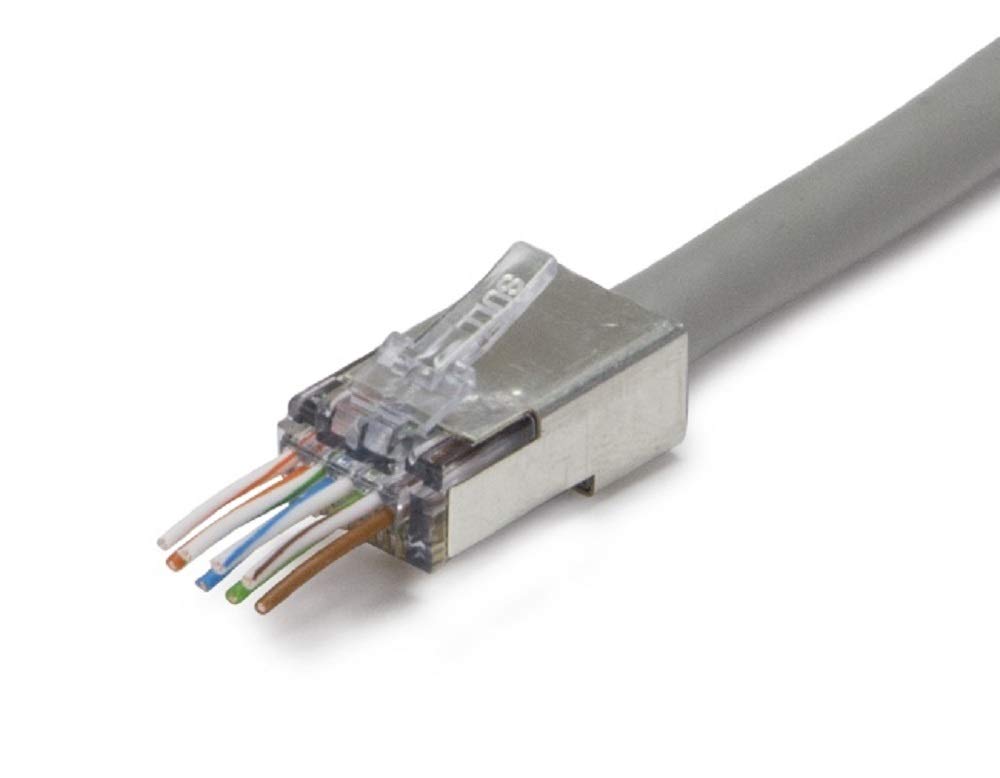 Platinum Tools Ezex44 Shielded RJ45 Connector - 50 Pack with Internal Ground & Accessory Jar (202050J) - Perfect for Network Installations & Data Center Wiring