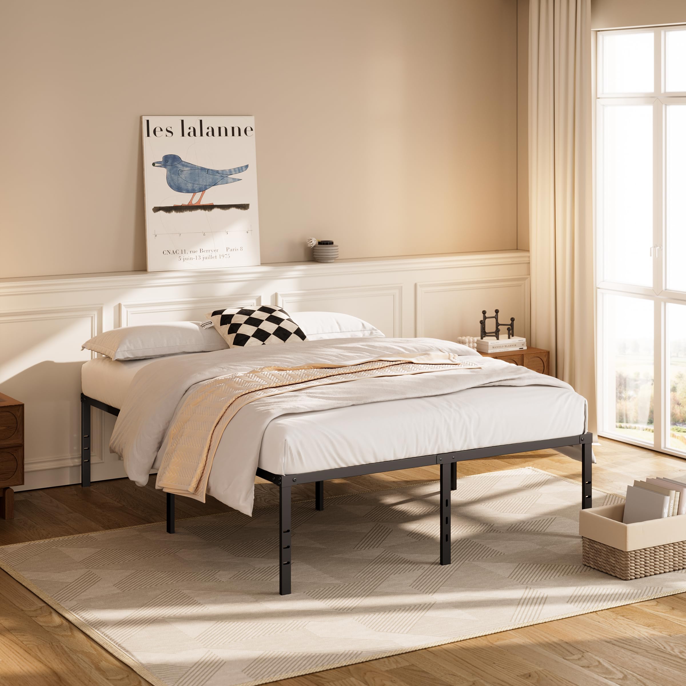King Size Bed Frame - 18 Inch Heavy Duty Metal Platform with Storage, Sturdy Steel Support Holds 2500 lbs, No Box Spring Needed, Noise Free & Non-Slip, Black - Perfect for Master Bedrooms, Guest Rooms & Small Spaces