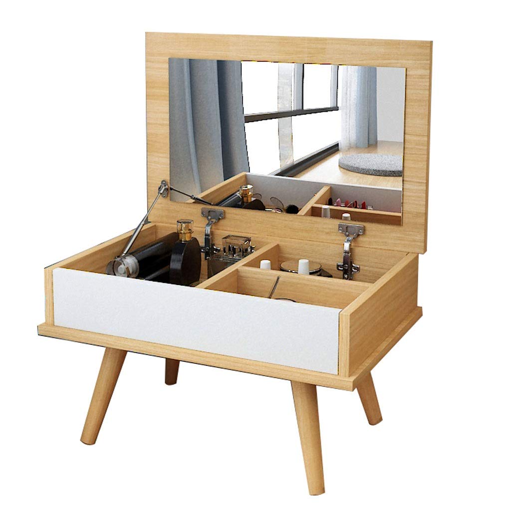 Multifunctional Mini Vanity Table with Flip Mirror - Log Color Dressing Desk for Bedroom | Perfect for Makeup, Skincare & Jewelry Organization