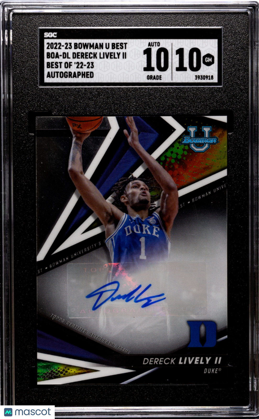 2022-23 Bowman University Best SGC 10 Dereck Lively II Autograph #BOA DL - Rare Basketball Trading Card for Collectors & Fans - Perfect for Display, Investment or Gift