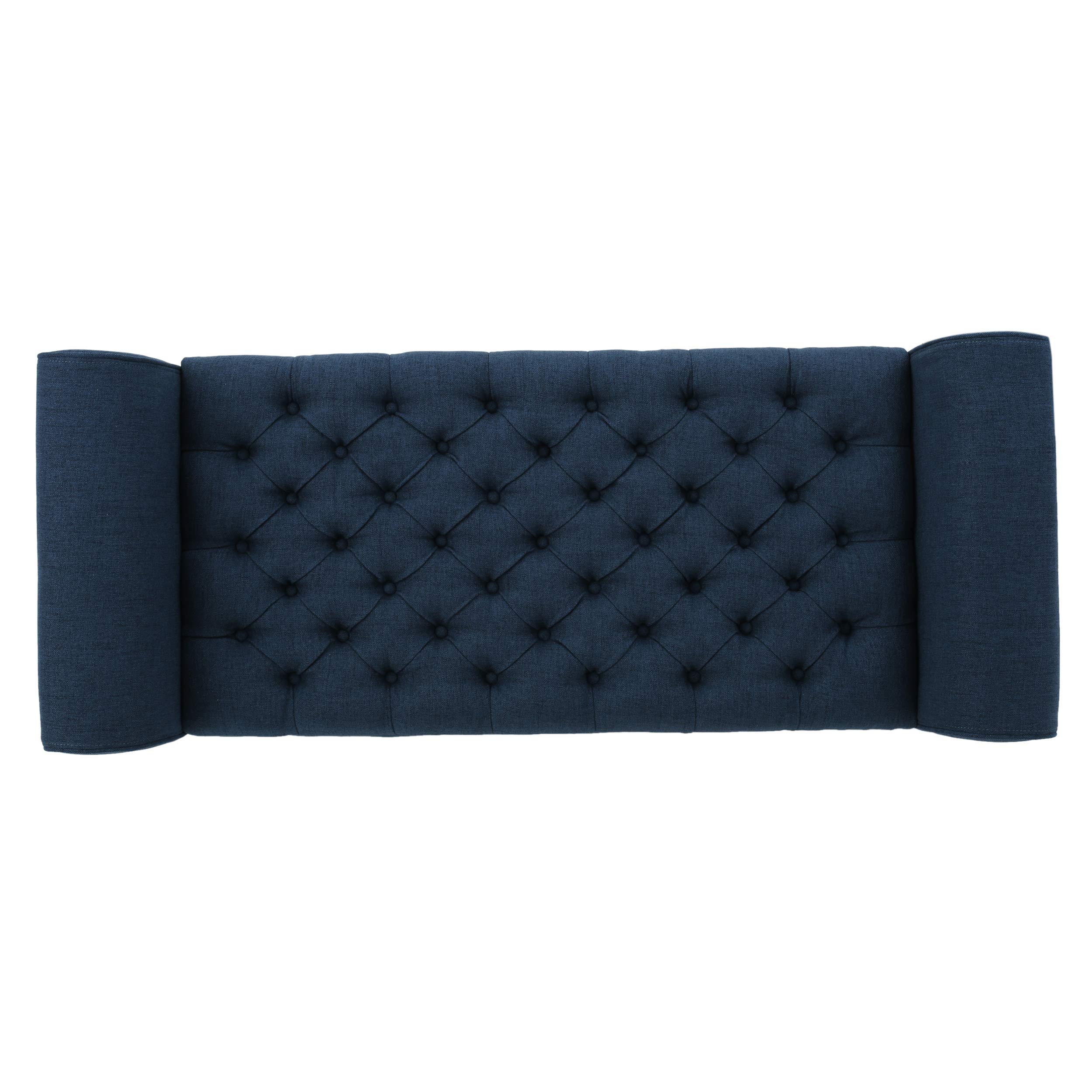 Christopher Knight Home Keiko Fabric Storage Bench with Arms - Dark Blue Upholstered Entryway Bench (19.75