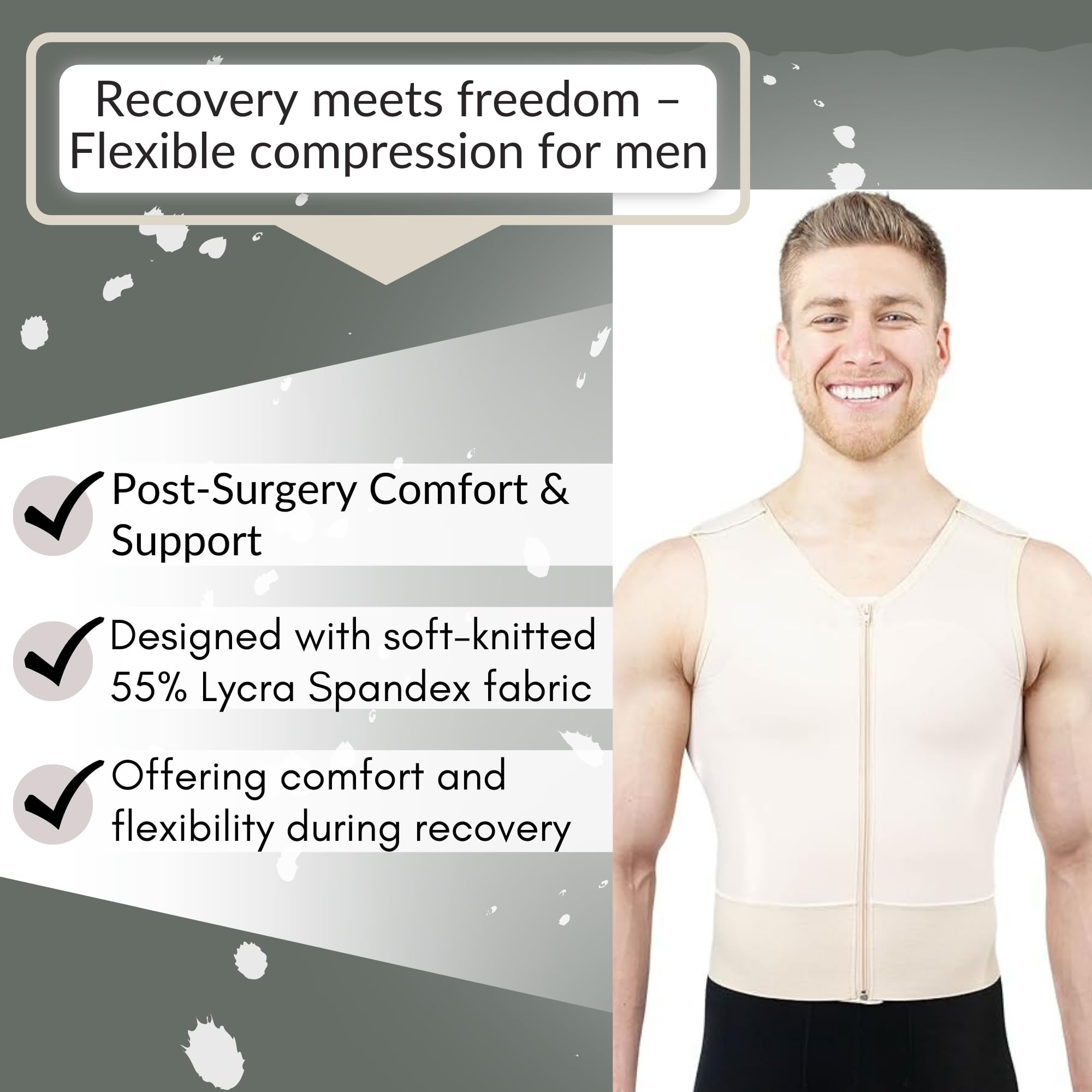 ContourMD Men's Compression Vest for Post-Surgery Recovery - Medical Grade Chest Support Garment After Liposuction & Breast Procedures | Ideal for Post-Op Healing, Swelling Reduction & Comfortable Recovery