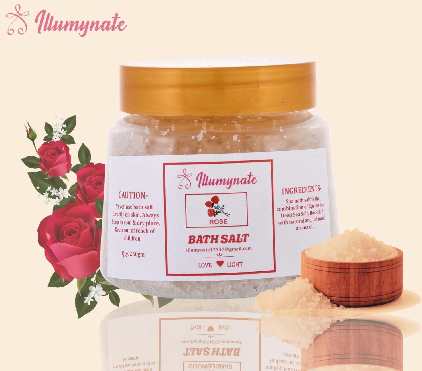 Illumynate Rose Bath Salt for Pain Relief & Relaxation – 100% Pure & Natural Body Soak for Men & Women – Moisturizing Skin Care – 250g (Pack of 2) – Perfect for Stress Relief & Spa Nights at Home