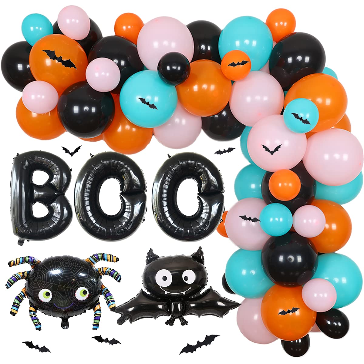 Orange & Black Balloon Garland Kit - Halloween Birthday Party Decorations for Girls with 3D Bat, Spider & Boo Foil Balloons - Perfect for Baby Showers, Weddings & Indoor/Outdoor Decor