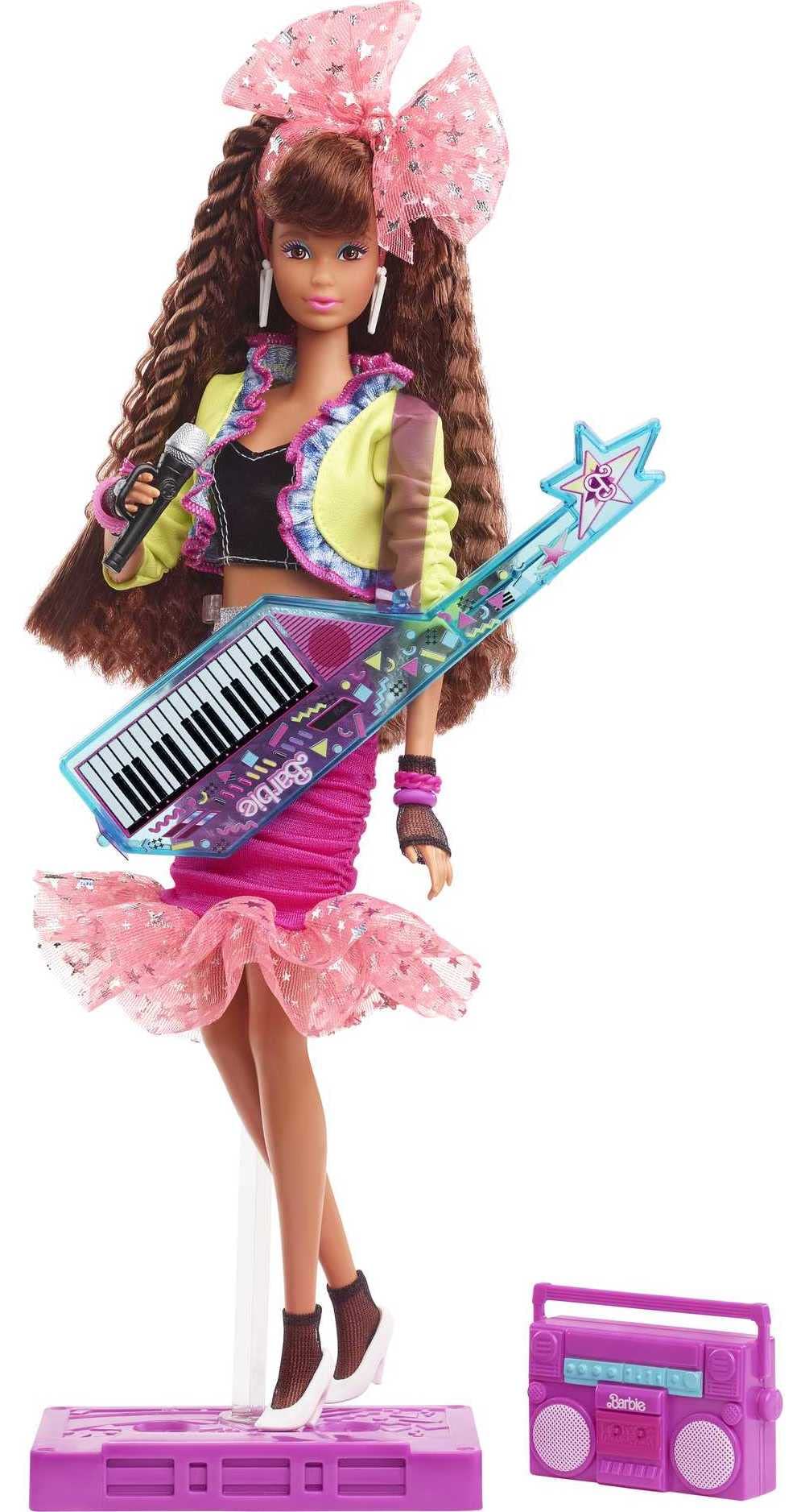 Barbie Rewind 80s Edition Doll - 11.5-inch Brunette Doll with Neon Jacket, Skirt & Accessories | 1980s Nostalgic Collectible with Cassette Tape Stand | Perfect Gift for Barbie Collectors & 80s Theme Parties