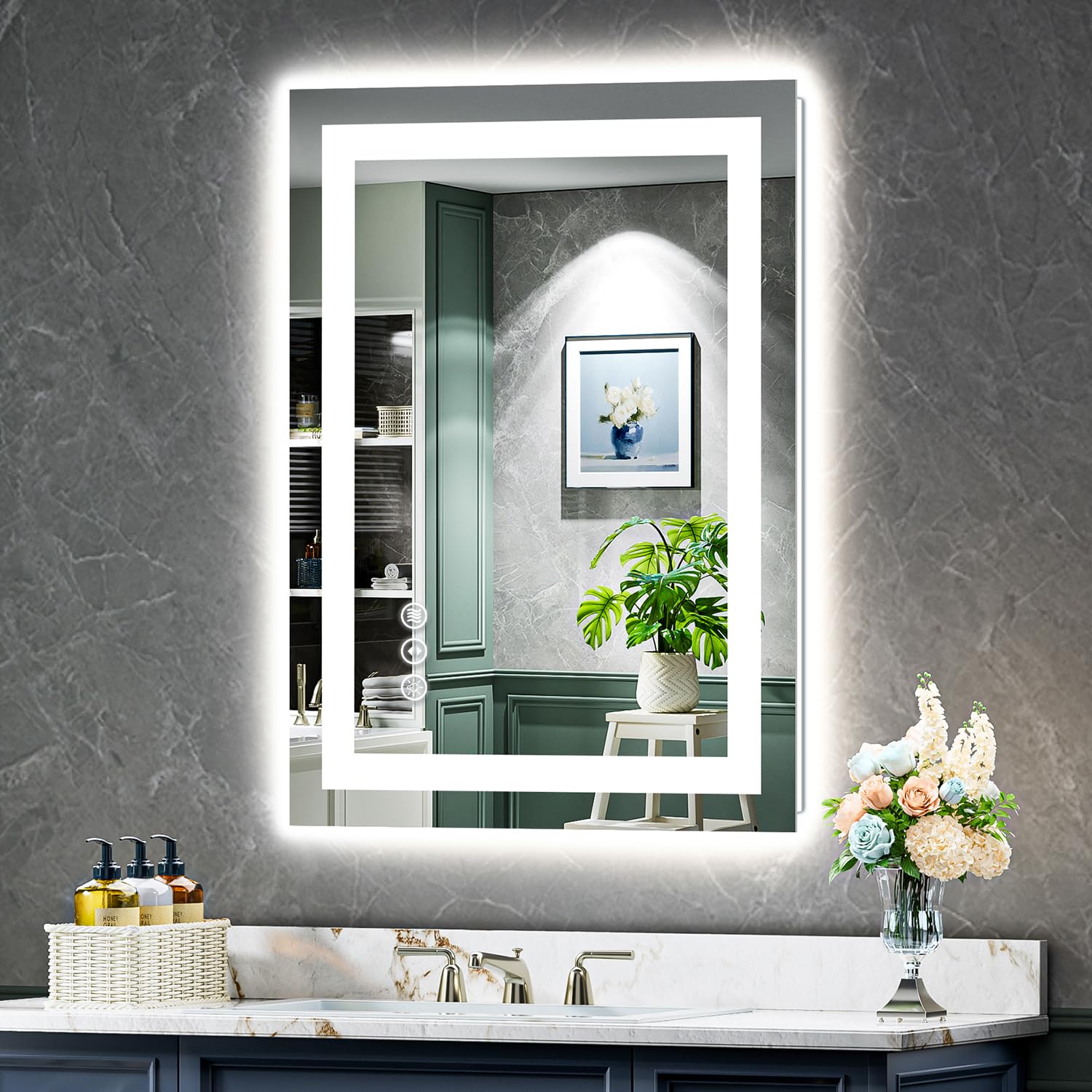 24x32 Inch LED Bathroom Mirror with Front & Backlit Lighting - Dimmable Anti-Fog Vanity Mirror with 3 Color Temperatures, Memory Function, Shatter-Proof & IP54 Waterproof (Horizontal/Vertical Mount) - Perfect for Modern Bathrooms, Makeup Vanity & Dressing Rooms