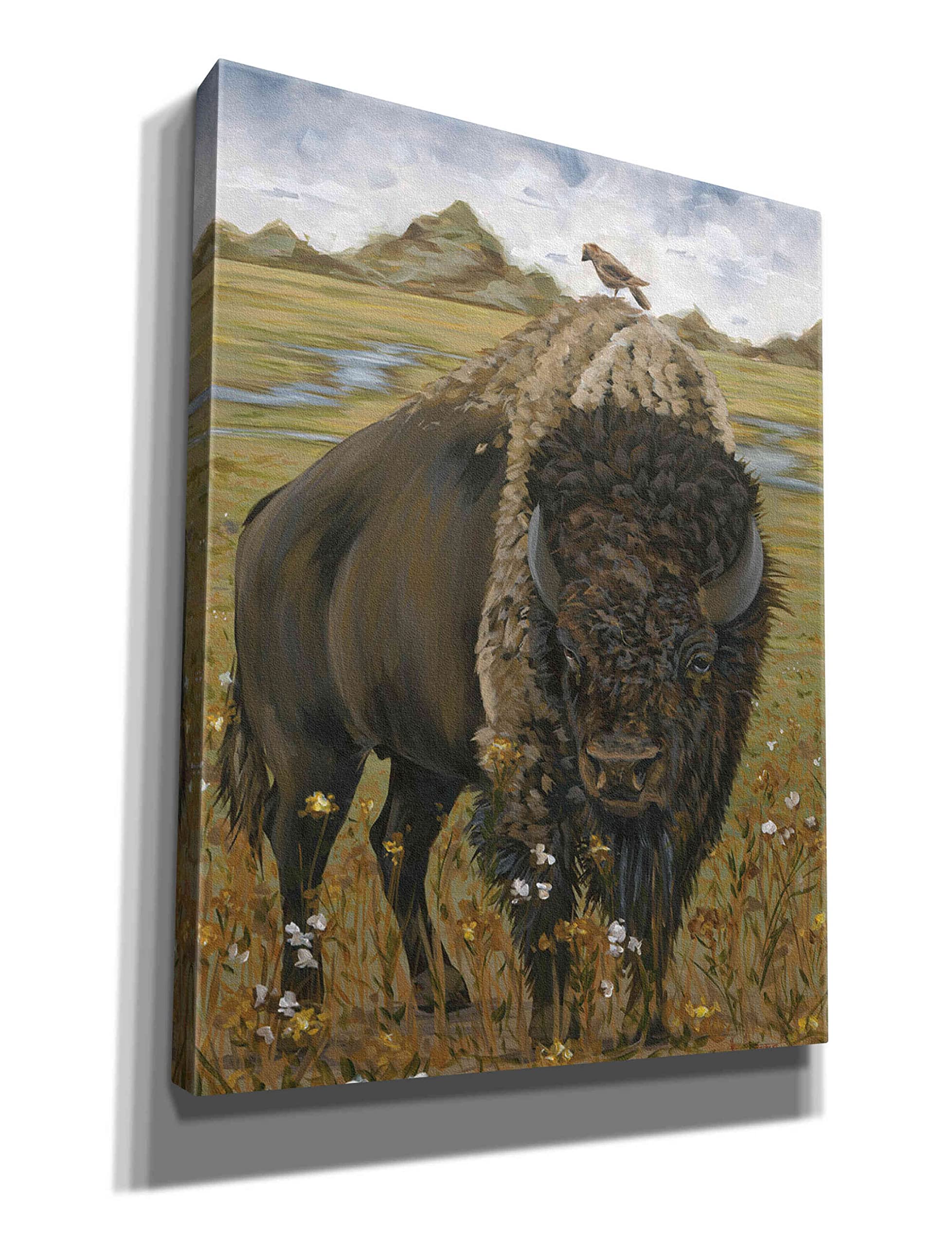 Bison by Hollihocks Art - Premium Giclee Canvas Wall Art Print 26x34 Inches - Western Home Decor for Living Room, Office & Cabin