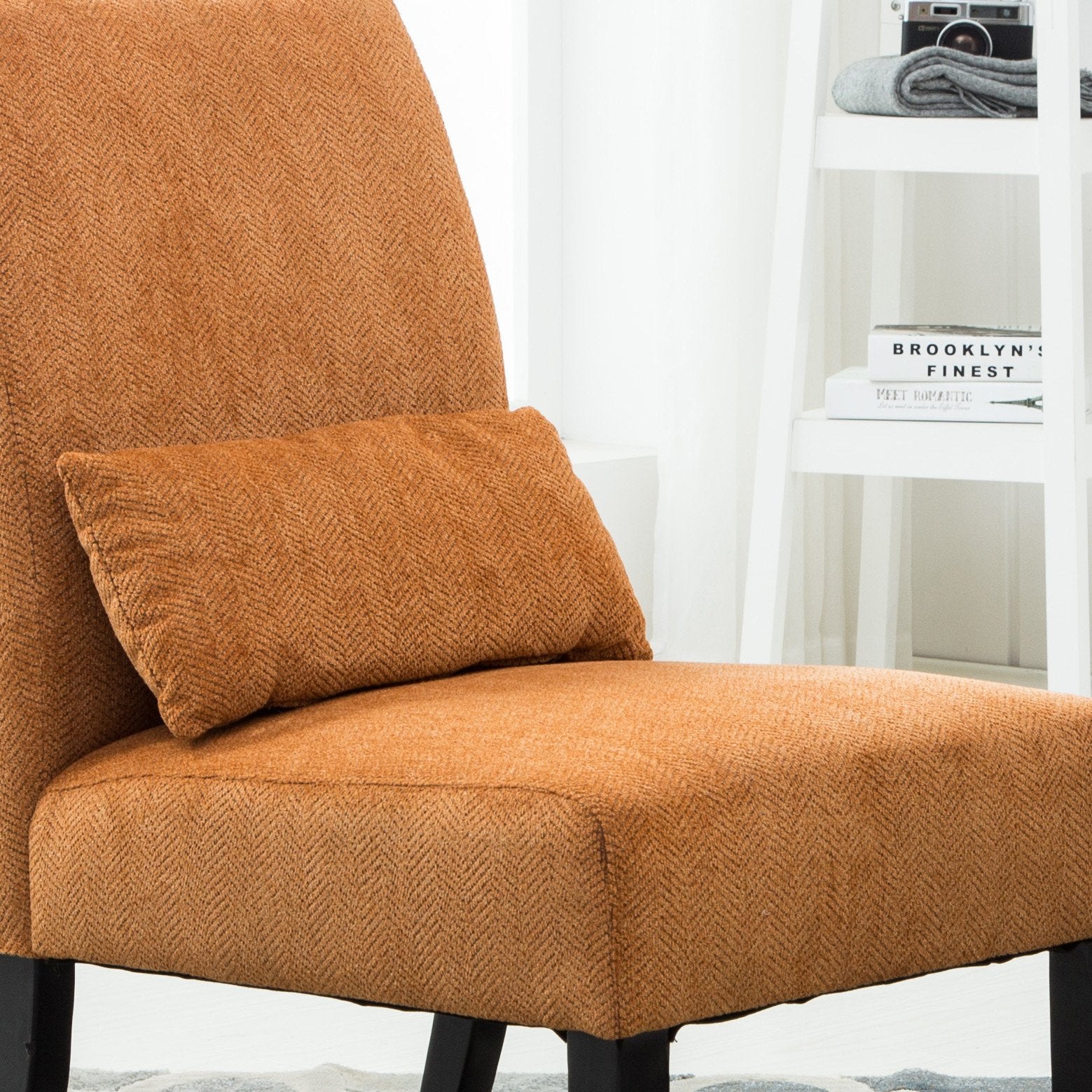 Roundhill Furniture Pisano Chenille Fabric Armless Contemporary Accent Chair with Matching Kidney Pillow - Modern Living Room Seating for Small Spaces, Home Office & Reading Nook