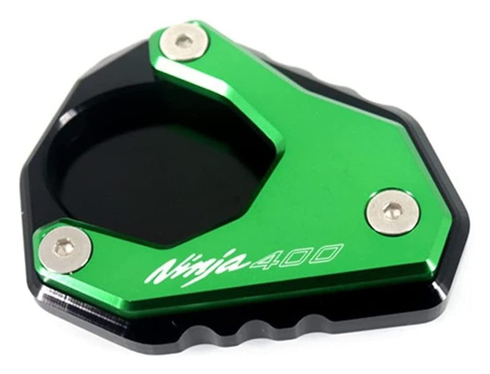 CNC Aluminum Motorcycle Kickstand Pad - Heavy Duty Side Stand Enlarger Extension Support Plate for Kawasaki Z400 & Ninja 400 (2018-2020) | Green | Prevents Sinking on Soft Ground - Ideal for Parking on Grass, Sand or Gravel Surfaces