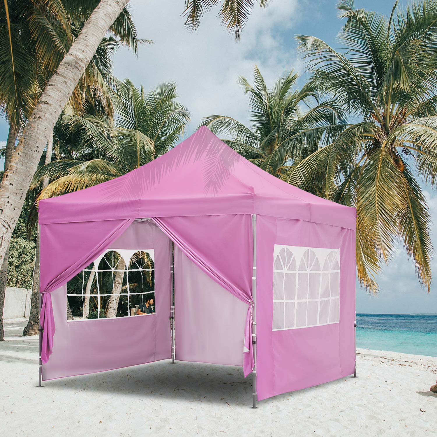 HYD-Parts 10x10 Feet Pop Up Canopy Tent - Instant Folding Shelter with Sidewalls & Carry Bag for Outdoor Events, Parties, Camping, and Beach Use