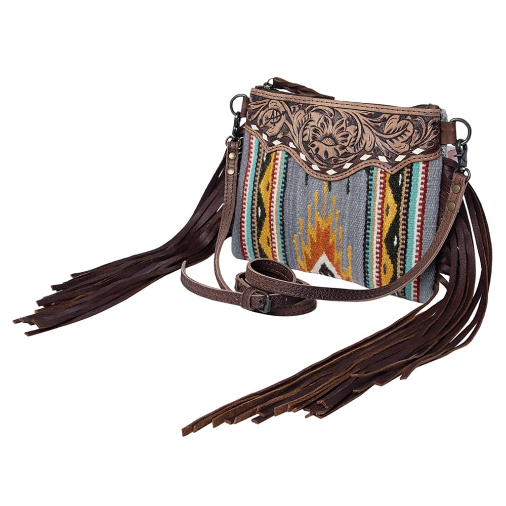 American Darling Western Crossbody Bag for Women - Genuine Leather & Saddle Blanket Fabric Handbag Purse | Cute Travel Shoulder Bag | Perfect for Daily Use, Shopping & Outdoor Adventures