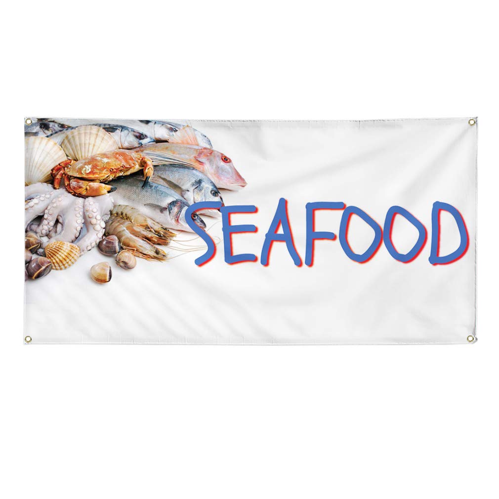 Custom Vinyl Banner for Seafood Restaurant, Cafe & Bar - Weatherproof Outdoor Sign with 4 Grommets (24x36 Inches) - Perfect for Business Advertising, Events & Yard Signs