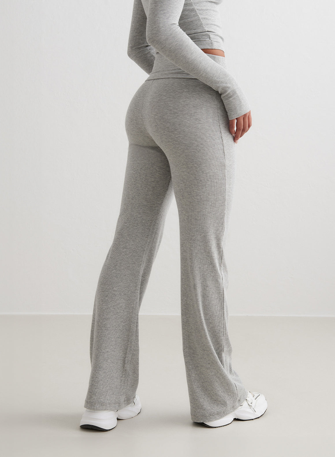 Grey Melange Ease Ribbed Pants for Women - Comfortable Stretchy High Waist Lounge Pants - Perfect for Yoga, Home Wear & Casual Outfits