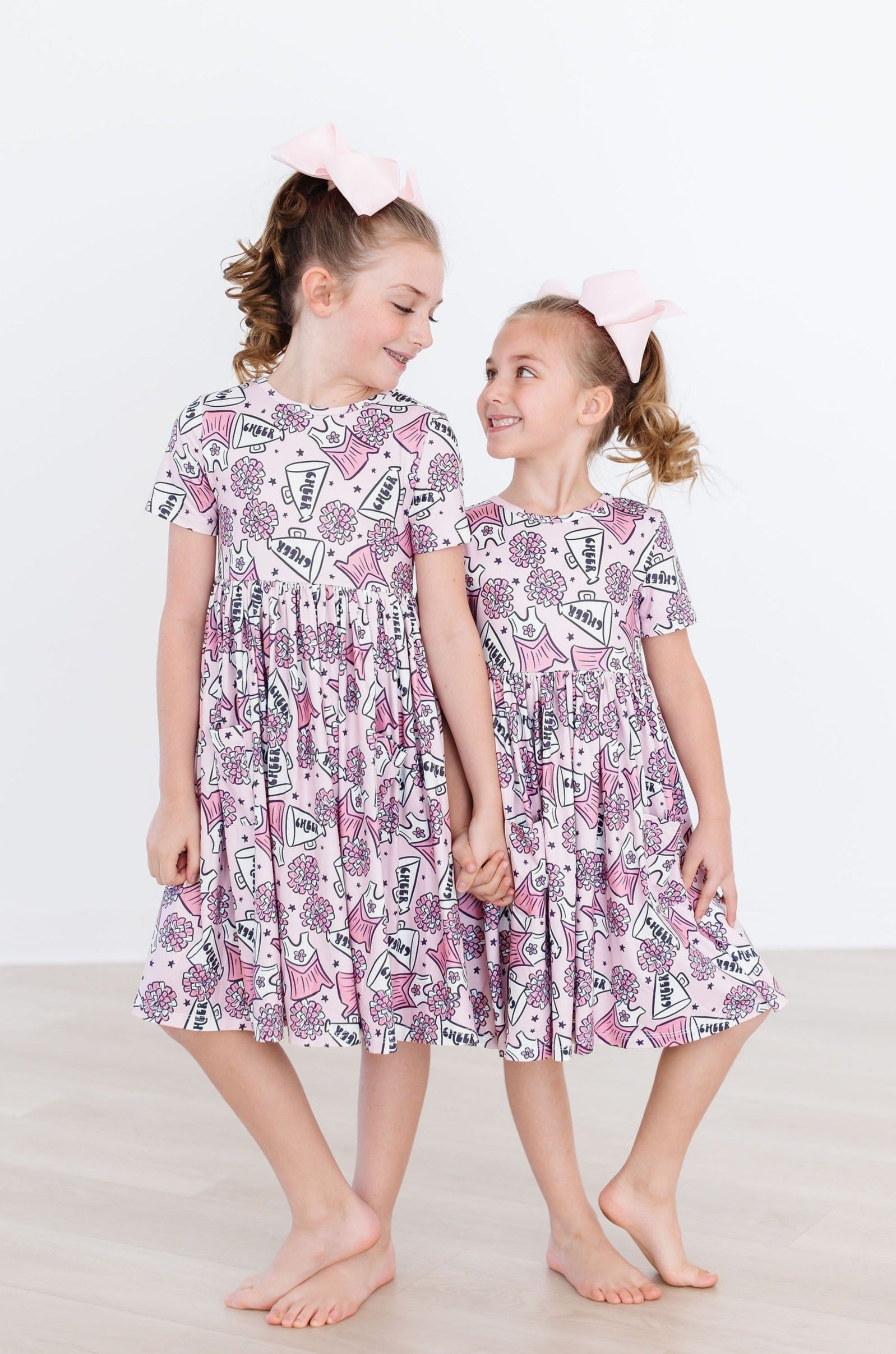Cheer Summer Short Sleeve Pocket Twirl Dress for Girls - Casual Flowy Swing Dress for Parties, School, and Playtime