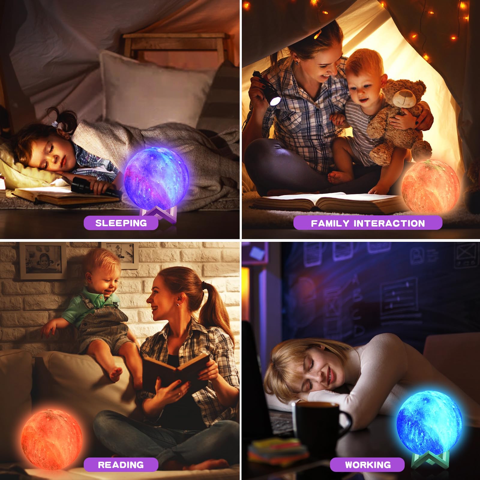 KIFACI Rechargeable 3D Galaxy Moon Lamp - 5.9 Inch LED Night Light for Bedroom Decor, Kids & Adults | Perfect for Relaxation, Gift Giving, and Creating a Dreamy Atmosphere