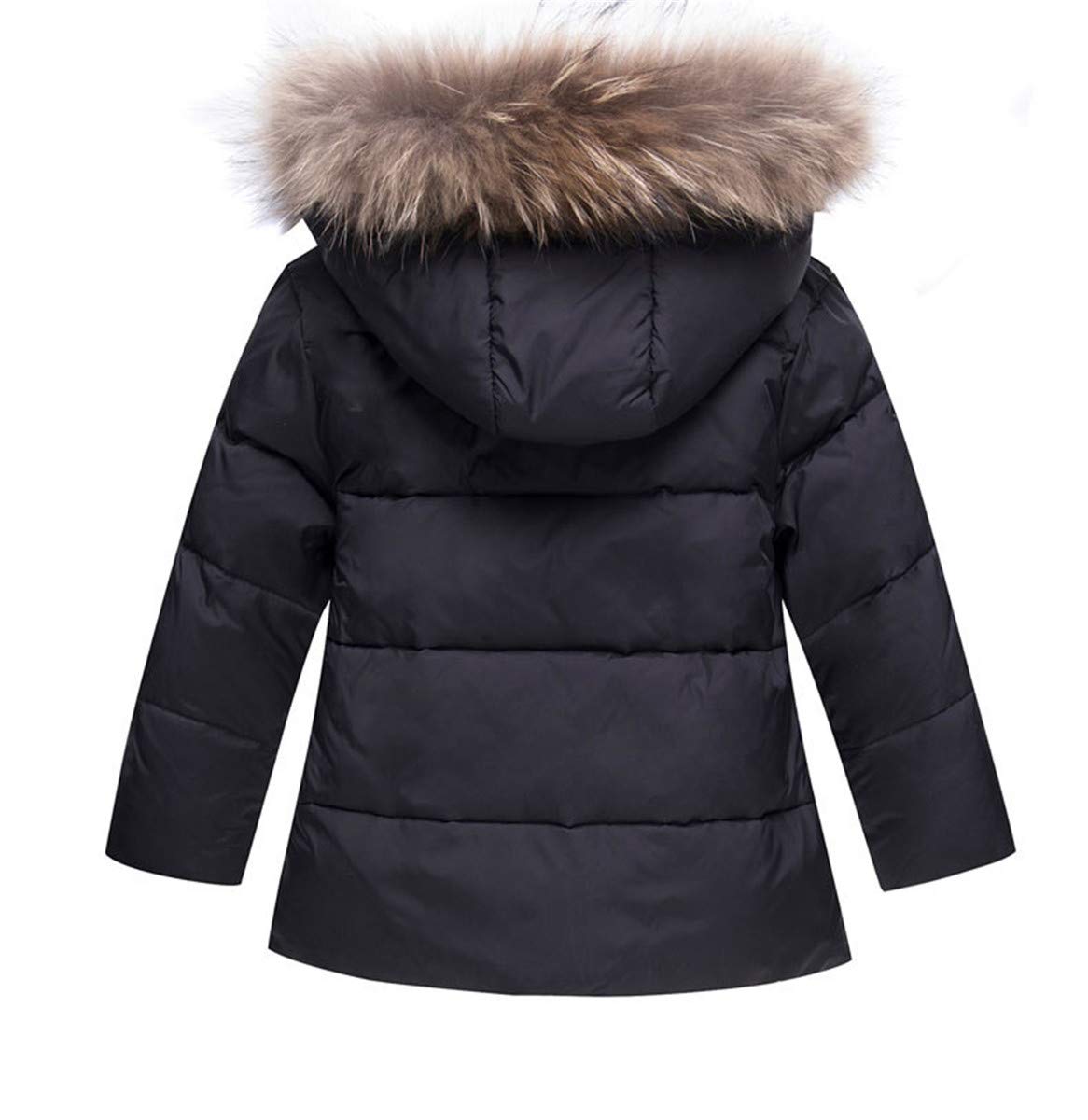 REWANGOING Winter Warm Two-Piece Fur Trim Hooded Puffer Down Jacket & Ski Bib Pants Set for Baby Girls - Cozy Snowsuit for Outdoor Play, Skiing & Cold Weather Adventures