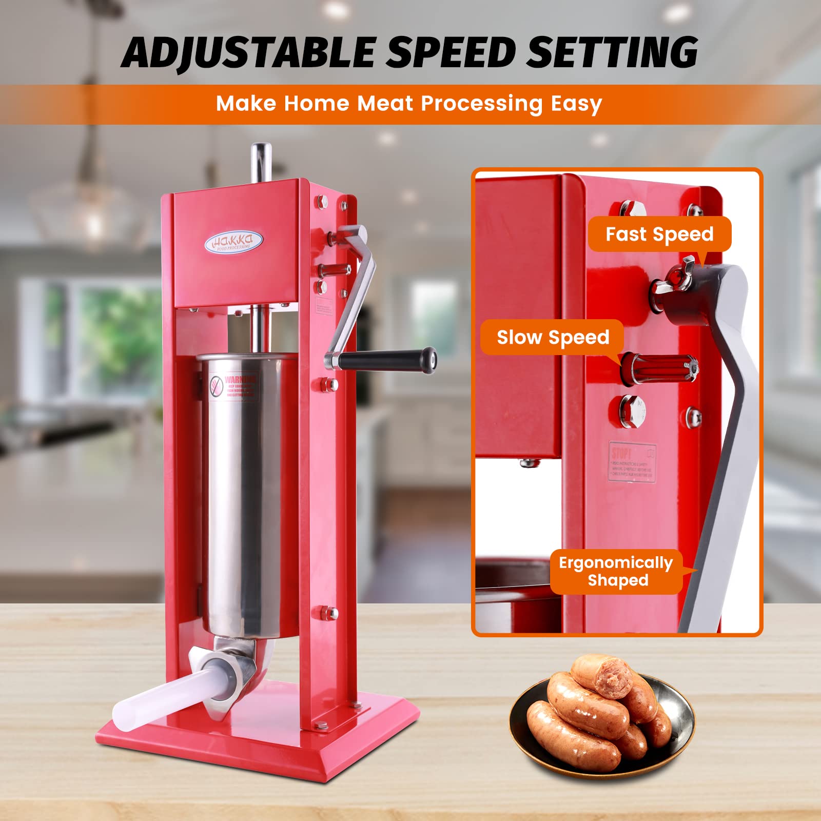 Premium 11 Lb/5 L Vertical Sausage Stuffer - Dual Fill Rate Spray-Painted Steel Sausage Maker for Home & Commercial Use - Perfect for Sausage Making, Meat Processing, and DIY Charcuterie