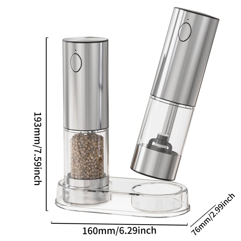 Premium Electric Salt and Pepper Grinder Set - Rechargeable Stainless Steel Automatic Mill with 6 Adjustable Coarseness & LED Light - Perfect for Kitchen, Dining & Housewarming Gifts (2-Pack) - Ideal for Cooking, Entertaining & New Home Essentials