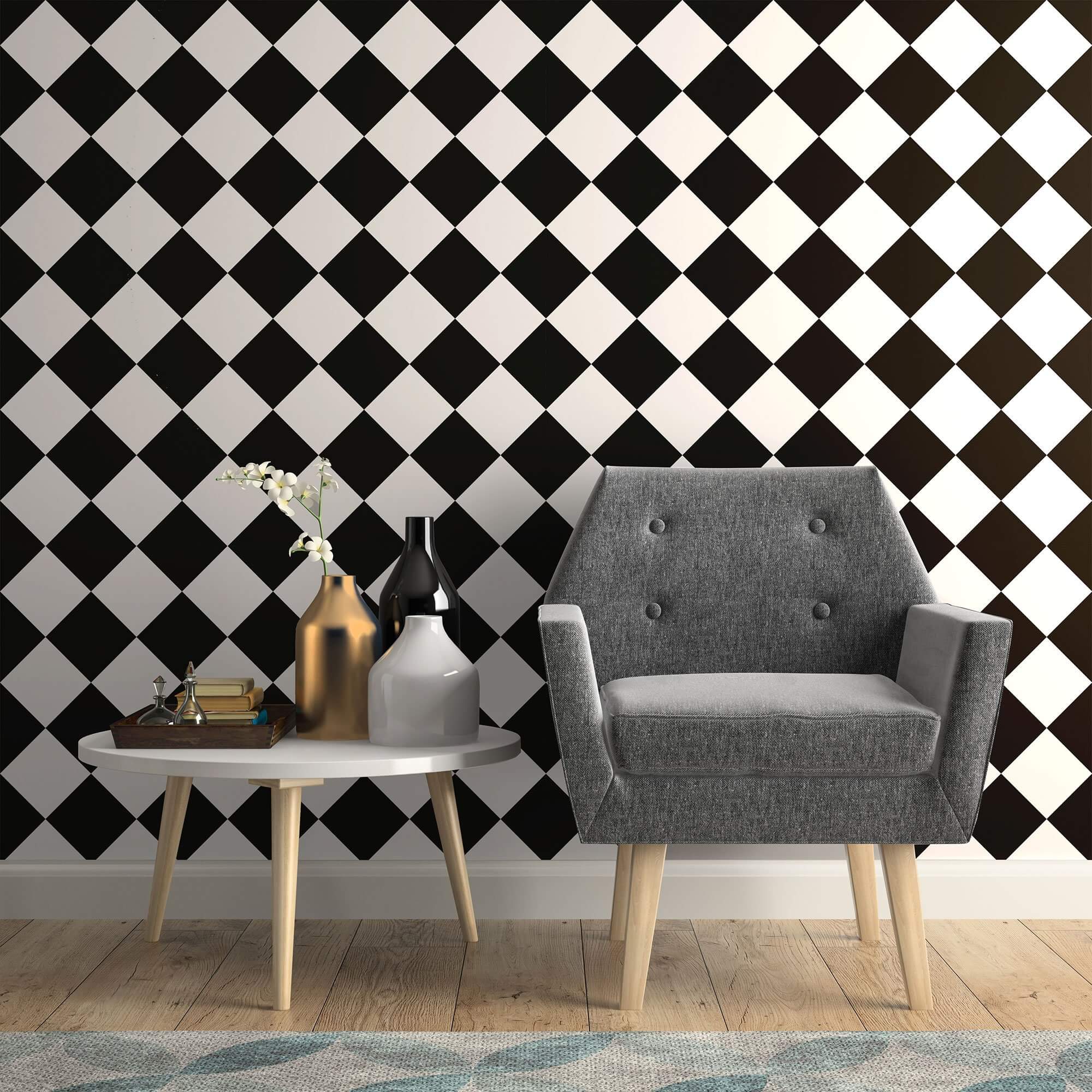Black and White Checkered Peel and Stick Removable Wallpaper - Self-Adhesive Decorative Wall Covering for Bedroom, Living Room, Kitchen, and Office Decor