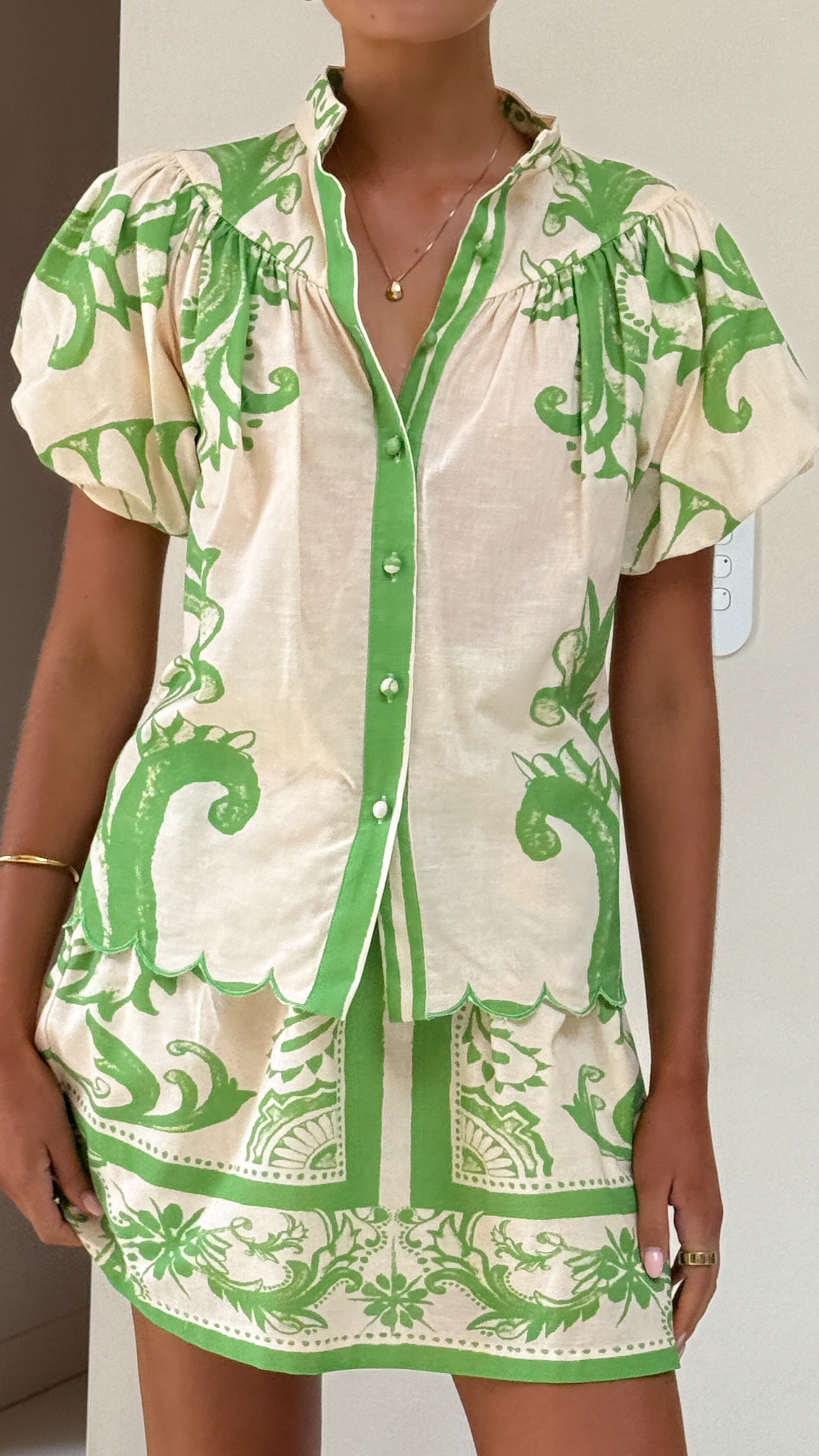 Lanie Shirt for Women - Sage & Cream Cotton Blouse | Casual & Office Wear | Perfect for Work, Dates & Everyday Outfits