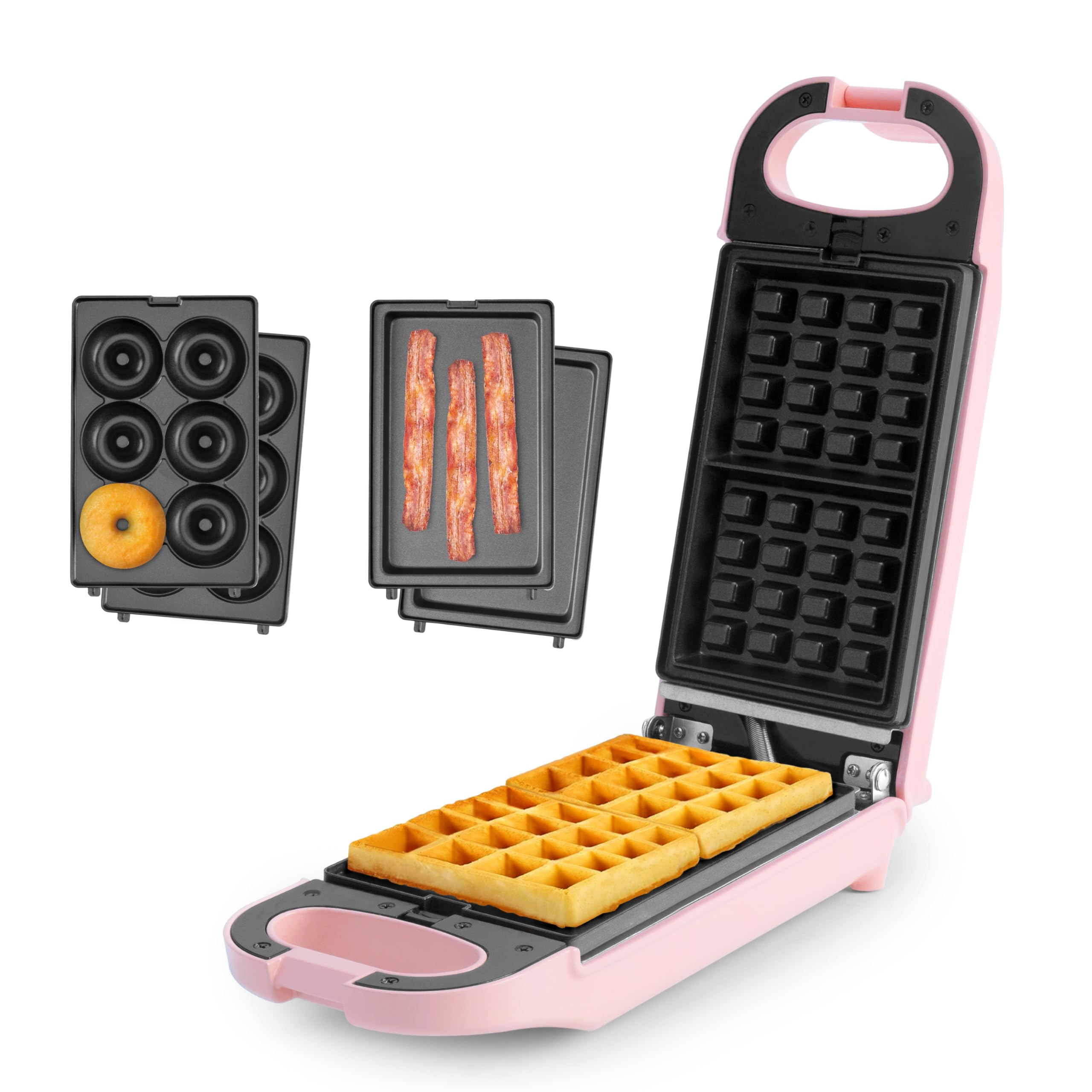 AROMA® 3-in-1 Swap & Flip Waffle Maker with Removable Plates - Panini Press, Mini Donut Maker & Waffle Iron for Breakfast, Snacks & Party Treats - Perfect for Home, Office & Camping Use