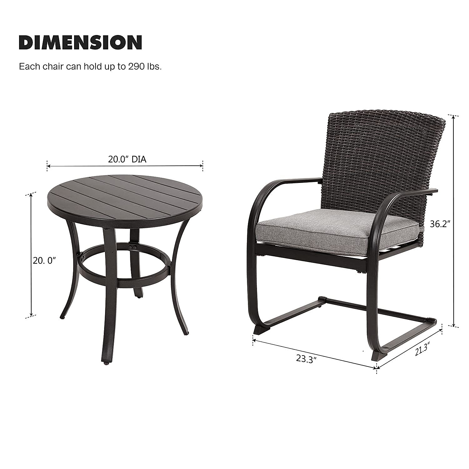 3-Piece Outdoor Bistro Set with Rocking Wicker Chairs & Coffee Table - Patio Furniture for Balcony, Porch, Garden - Includes Removable Cushions & Weather-Resistant Grey Wicker (Perfect for Relaxing, Entertaining & Small Outdoor Spaces)